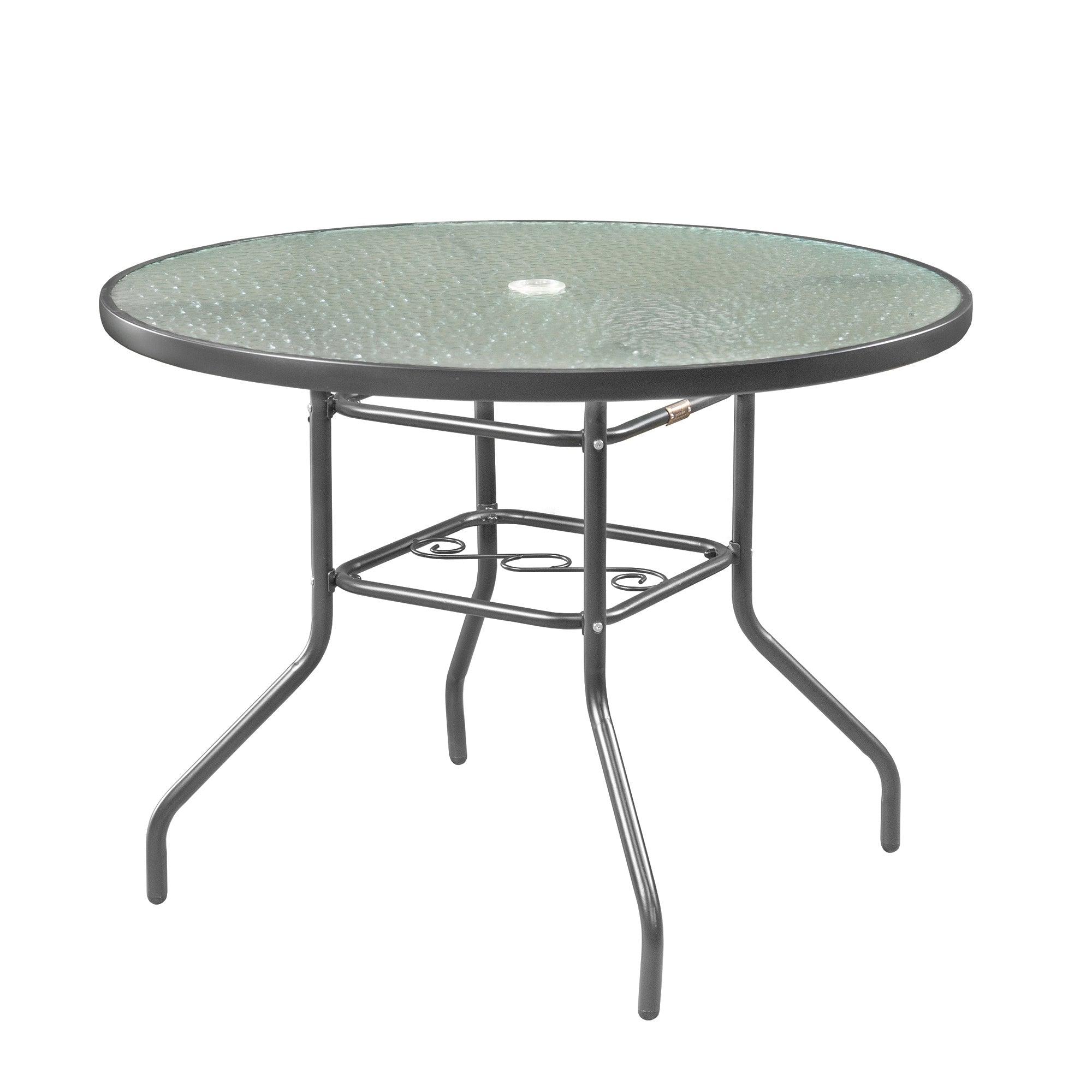 Garden Elements Sienna Round Patio Dining Table, Steel Frame with Glass Top, Gray, 40"