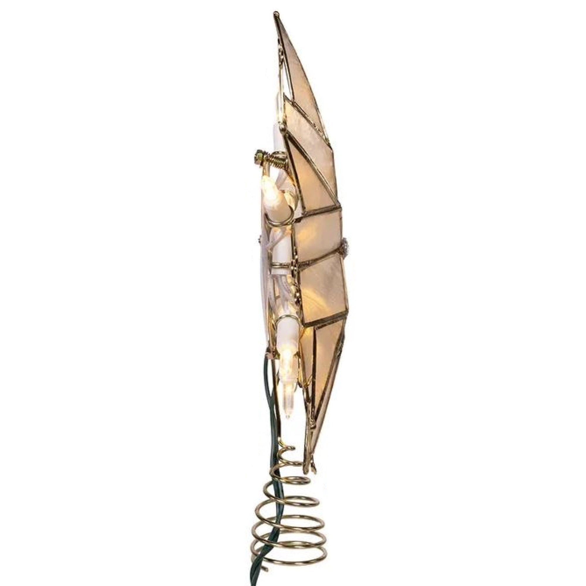 Kurt Adler 10-Light LED Brass Plated Capiz Star Tree Topper, 6-Point with Scroll Design