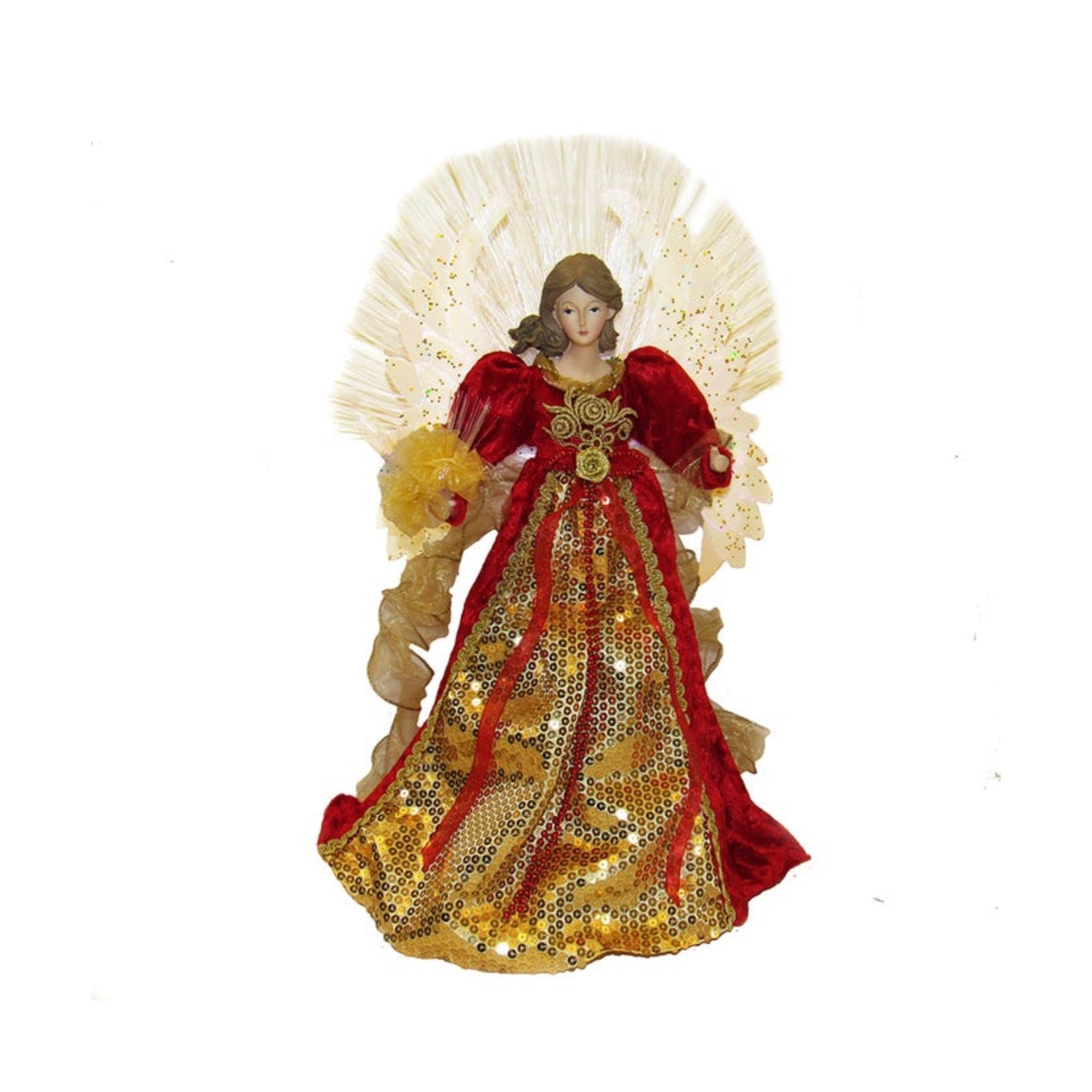 Kurt Adler UL 70-Light Fiber-Optic LED Christmas Treetop, Red and Gold Angel, 18"