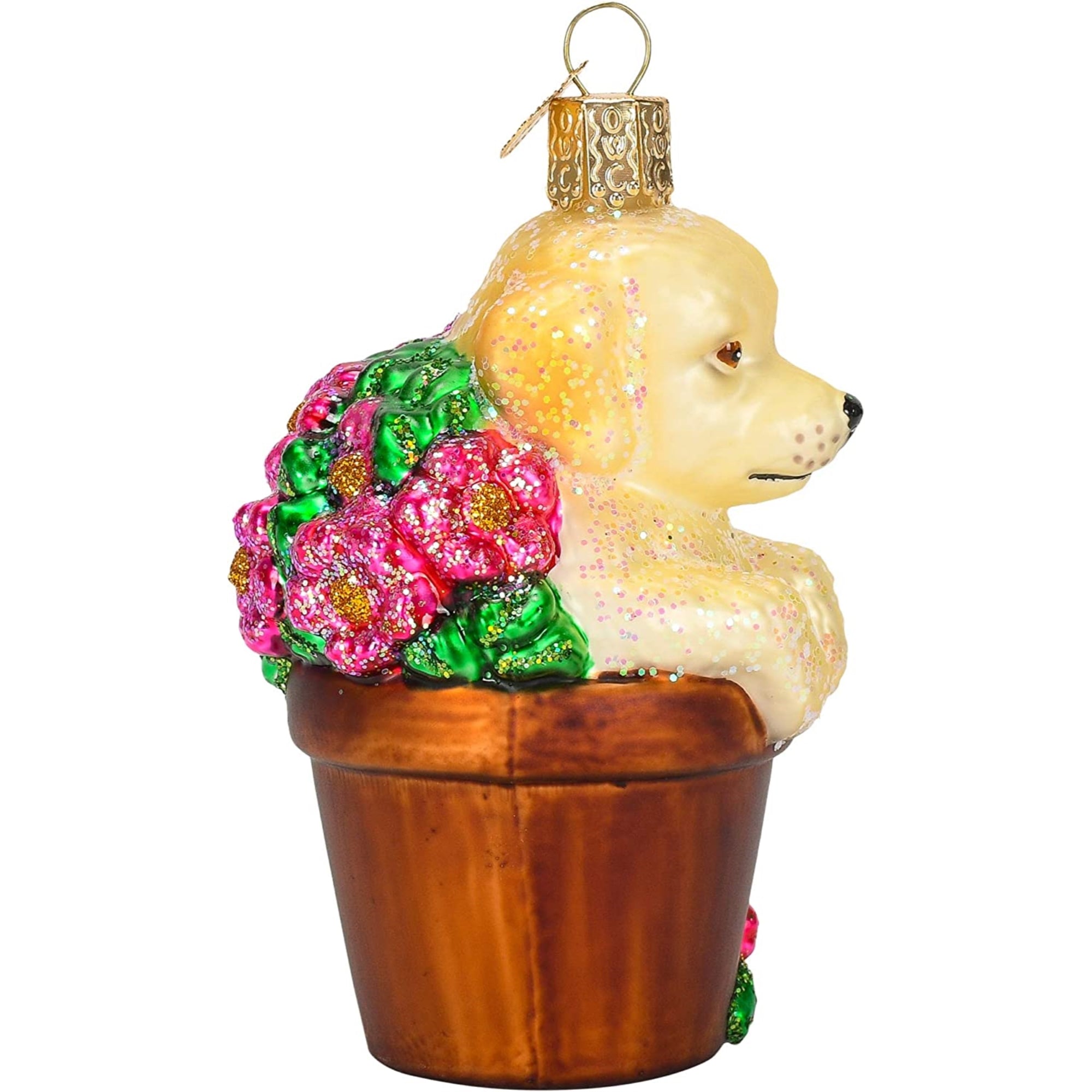 Old World Christmas Blown Glass Ornament for Christmas Tree, Puppy in a Flower Pot