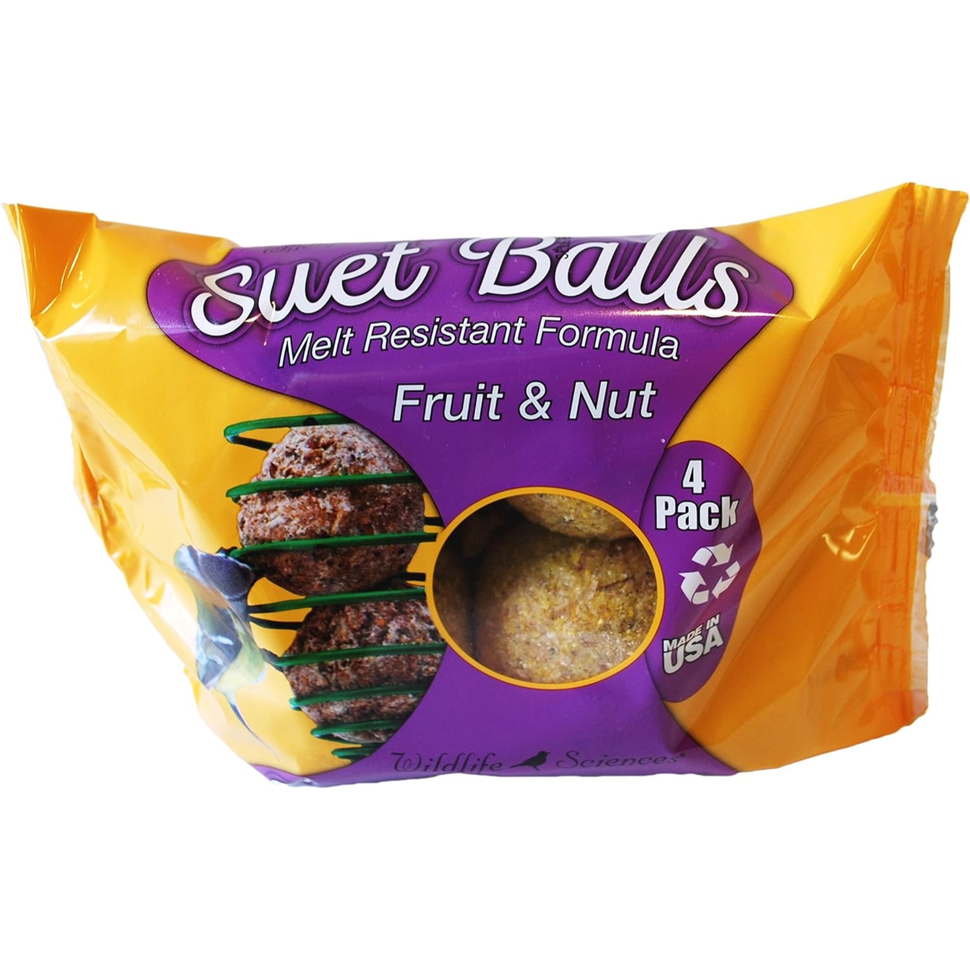 Wildlife Sciences Fruit & Nut Suet Balls For Wild Birds, Melt Resistant Formula (4 Per Pack)