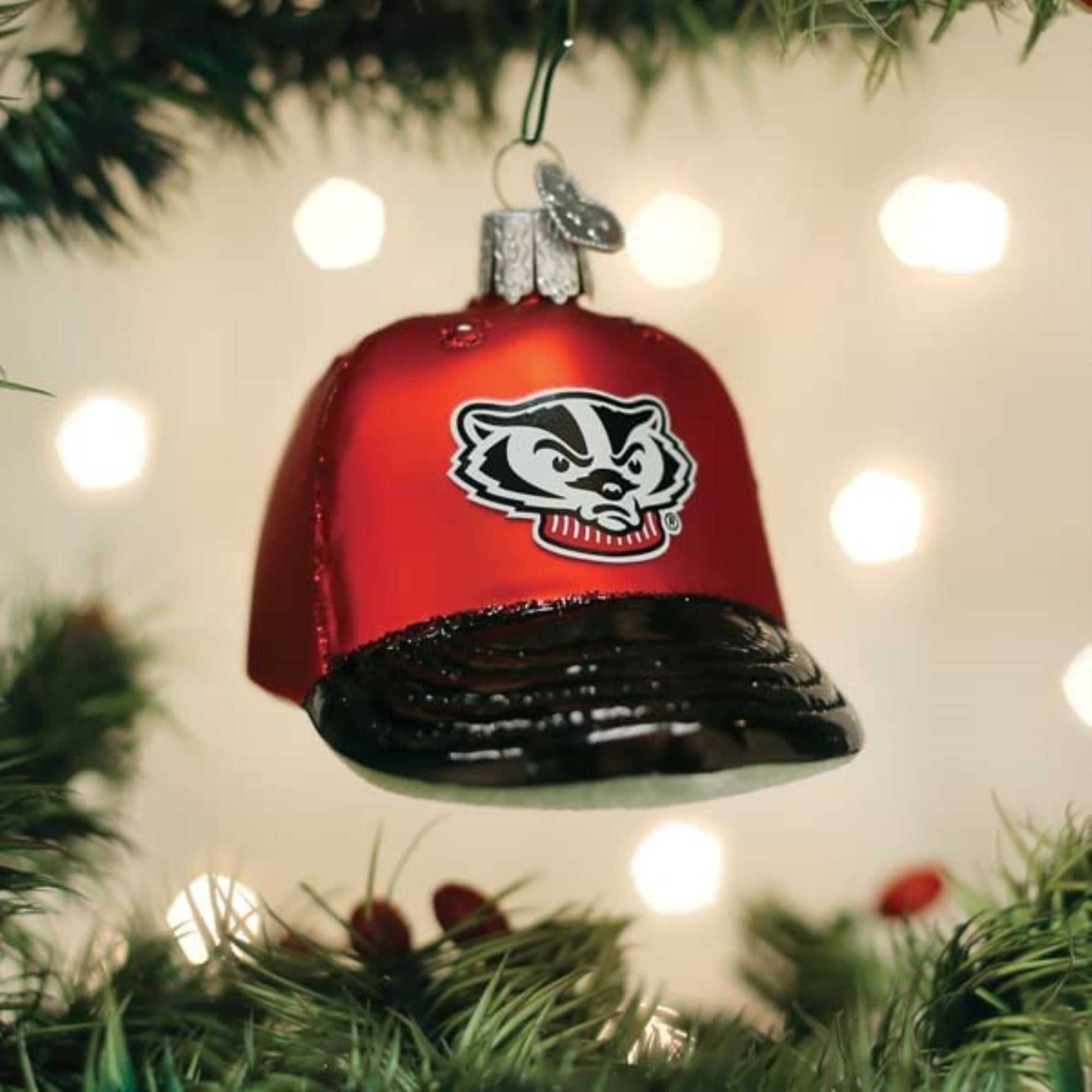Old World Christmas Blown Glass Ornament for Christmas Tree, Wisconsin Badgers Baseball Cap