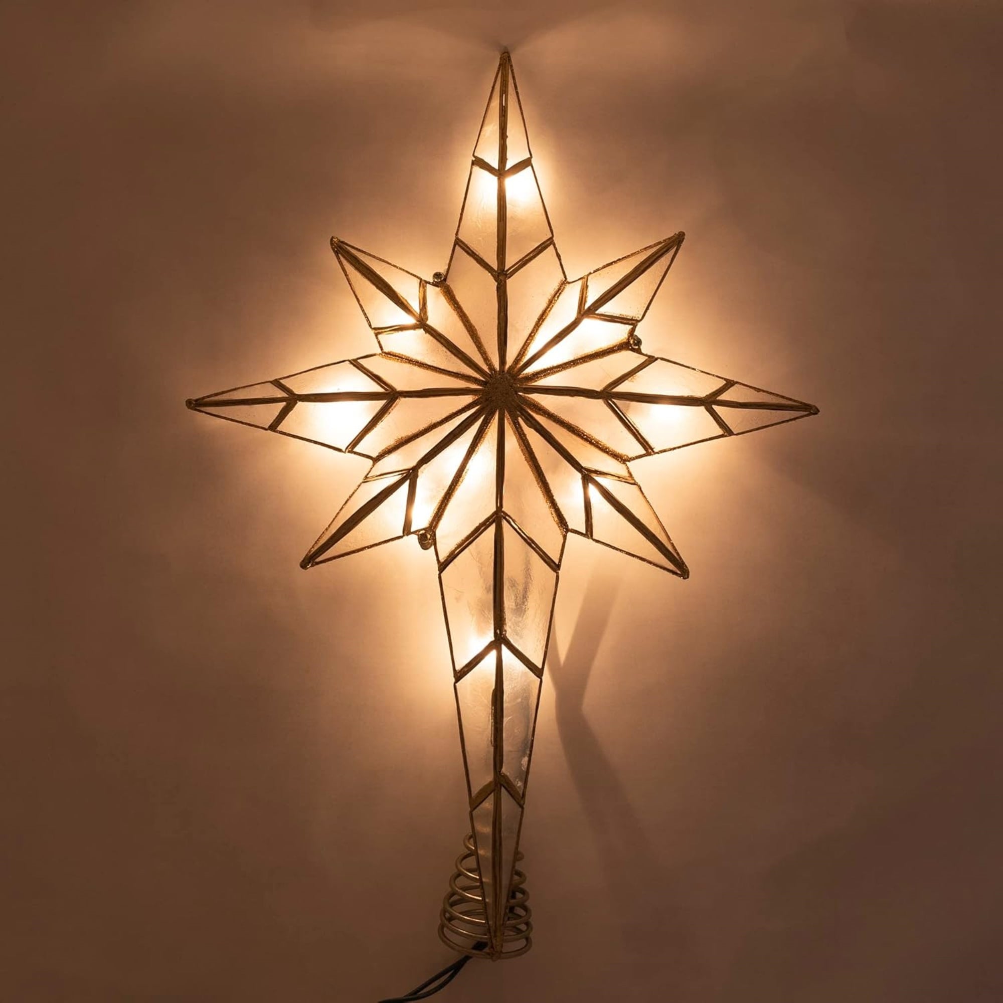 Kurt Adler 10-Light LED Capiz Bethlehem Star Tree Topper, 8-Point, Brass, 16”