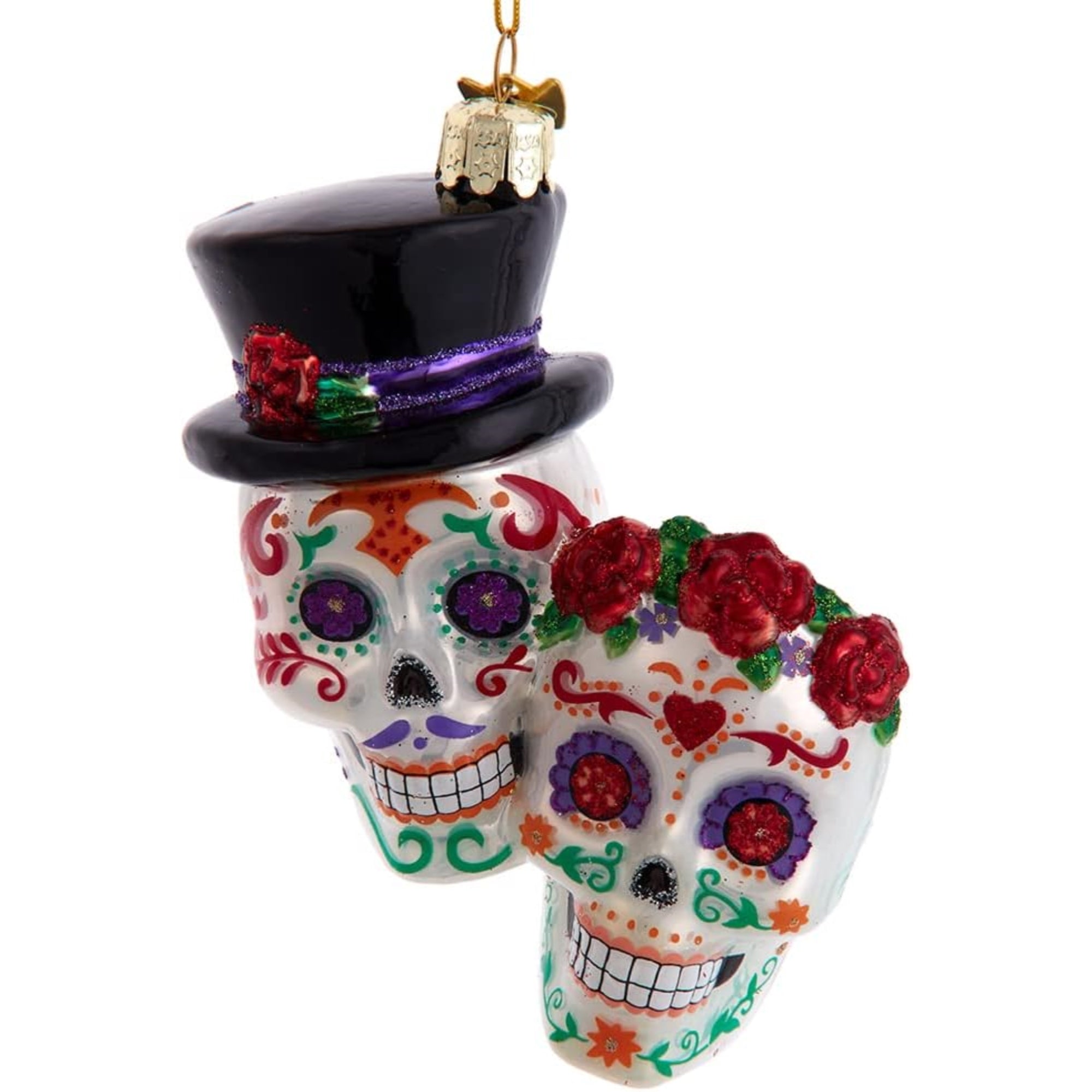 Kurt Adler Nobel Gems Collection Glass Christmas Ornament, Day of The Dead Couple