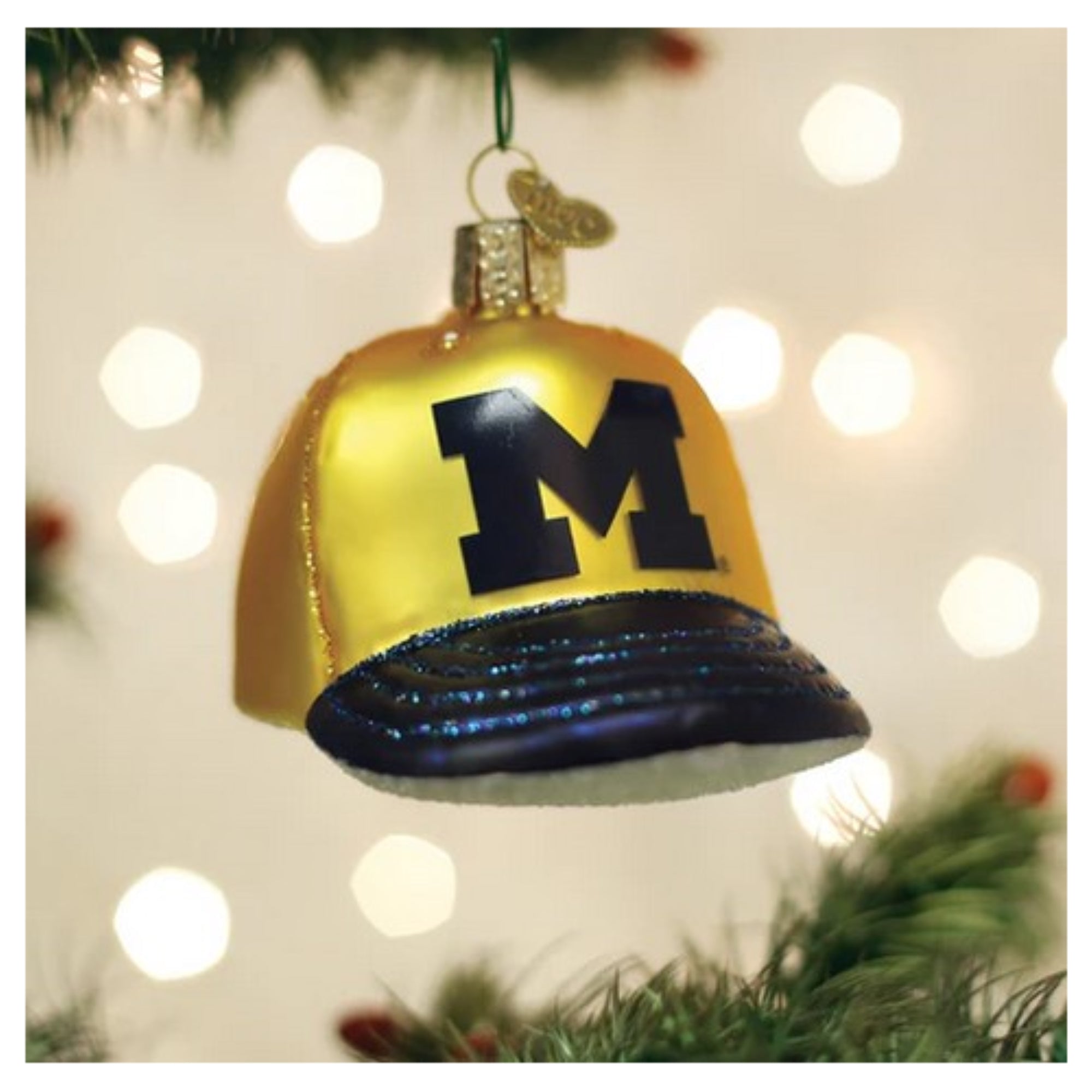 Old World Christmas Blown Glass Ornament for Christmas Tree, Michigan Baseball Cap