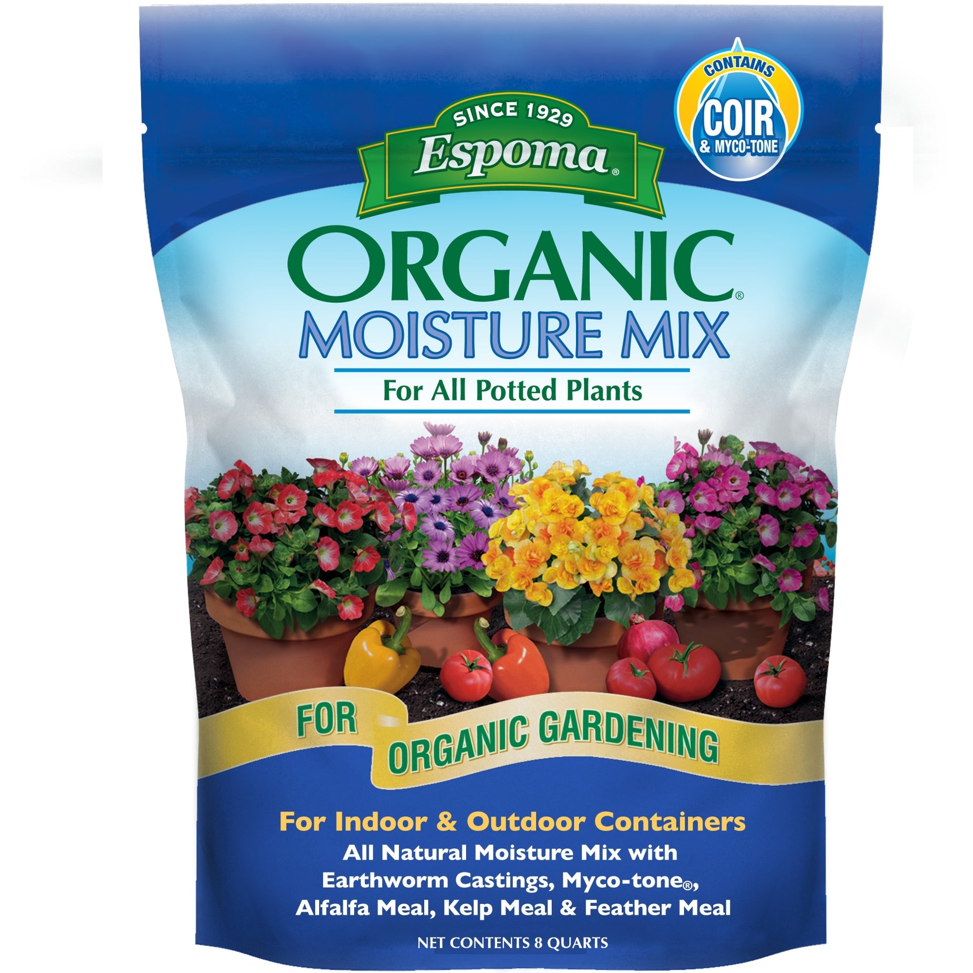 Espoma Organic Moisture Mix with Coir & Myco-tone for All Indoor and Outdoor Potted Plants, for Organic Gardening