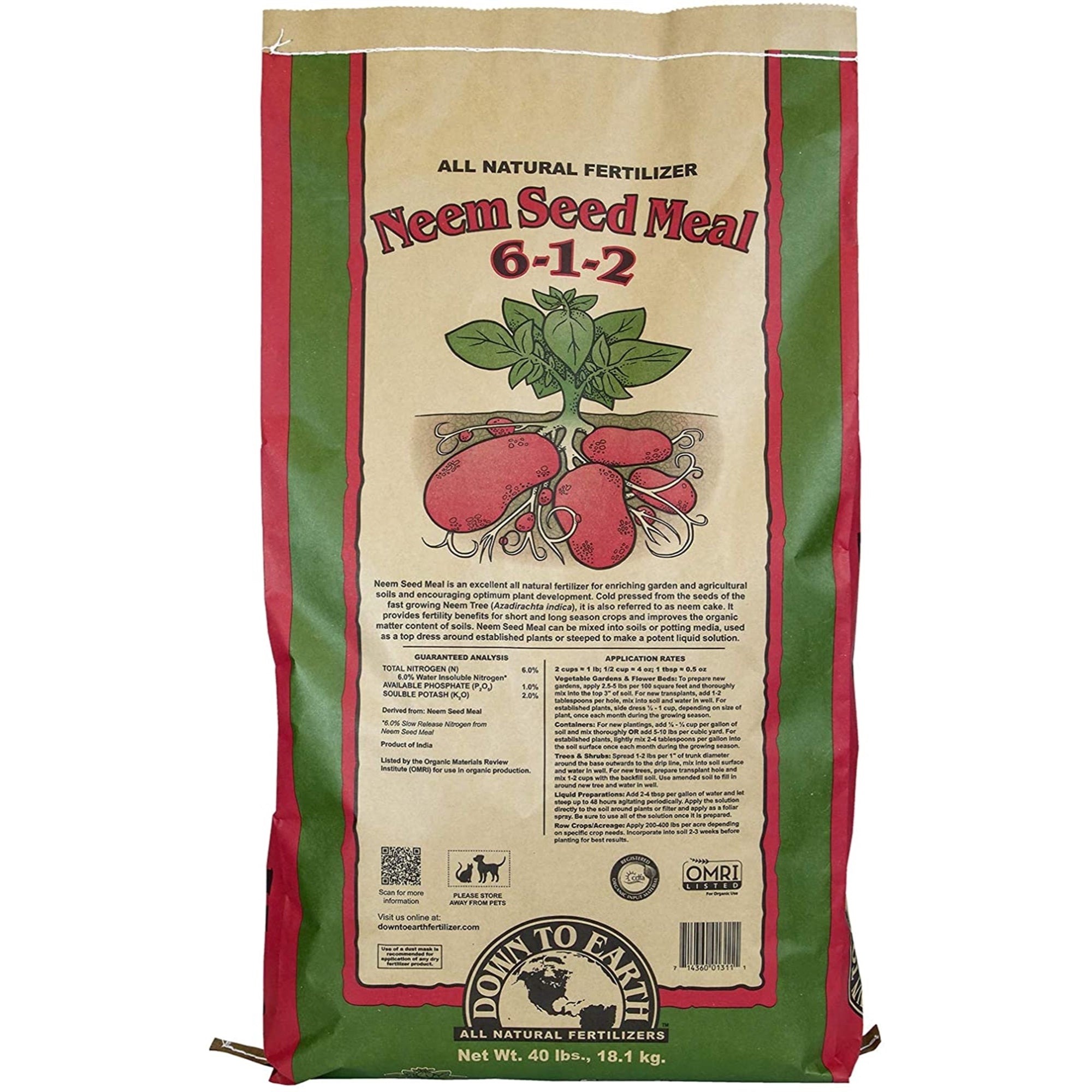 Down to Earth Organic Neem Seed Meal Fertilizer Mix 6-1-2