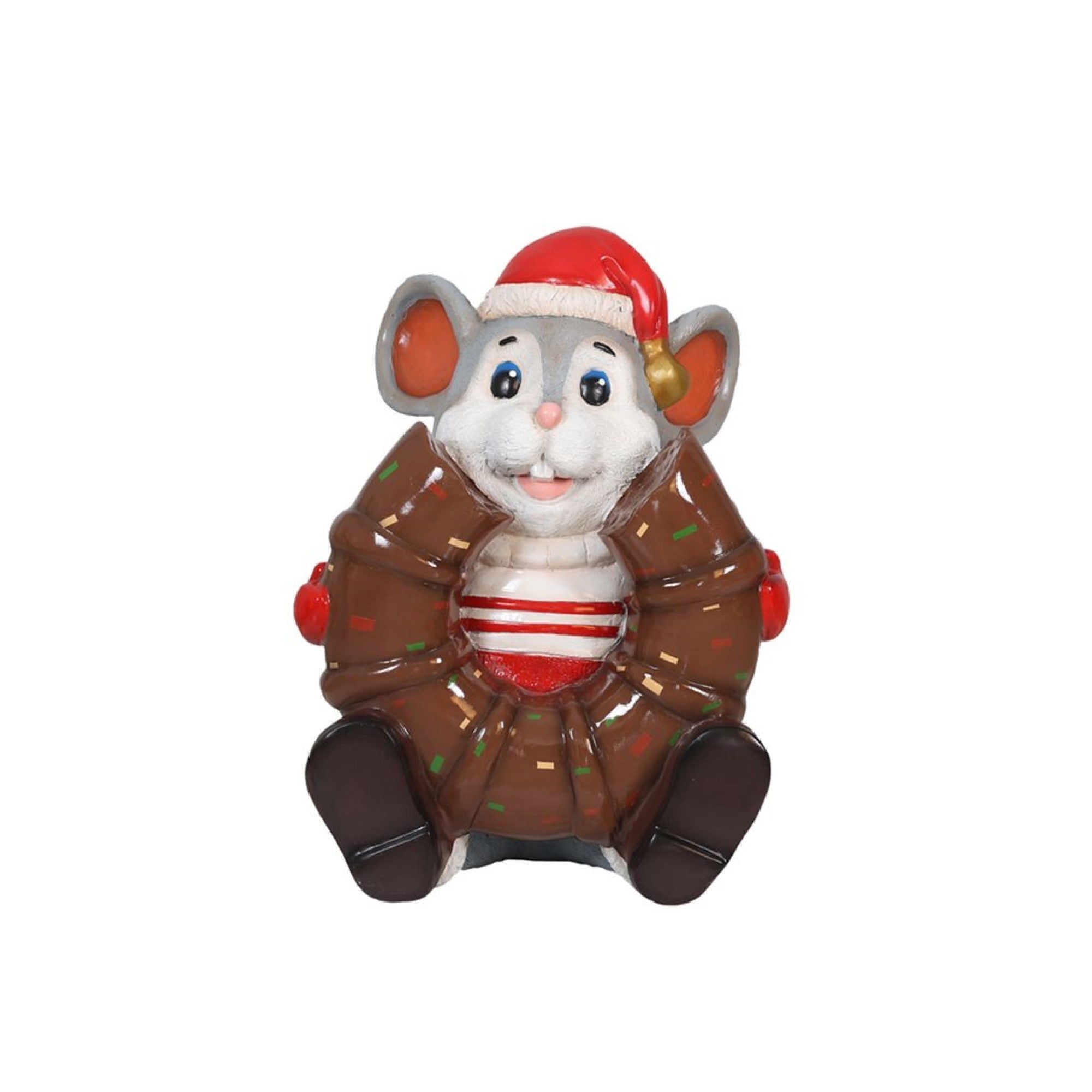 Garden Elements Fiberglass Christmas Figurine Statue Yard Decor, Nibble the Mouse Eating a Donut, 24"