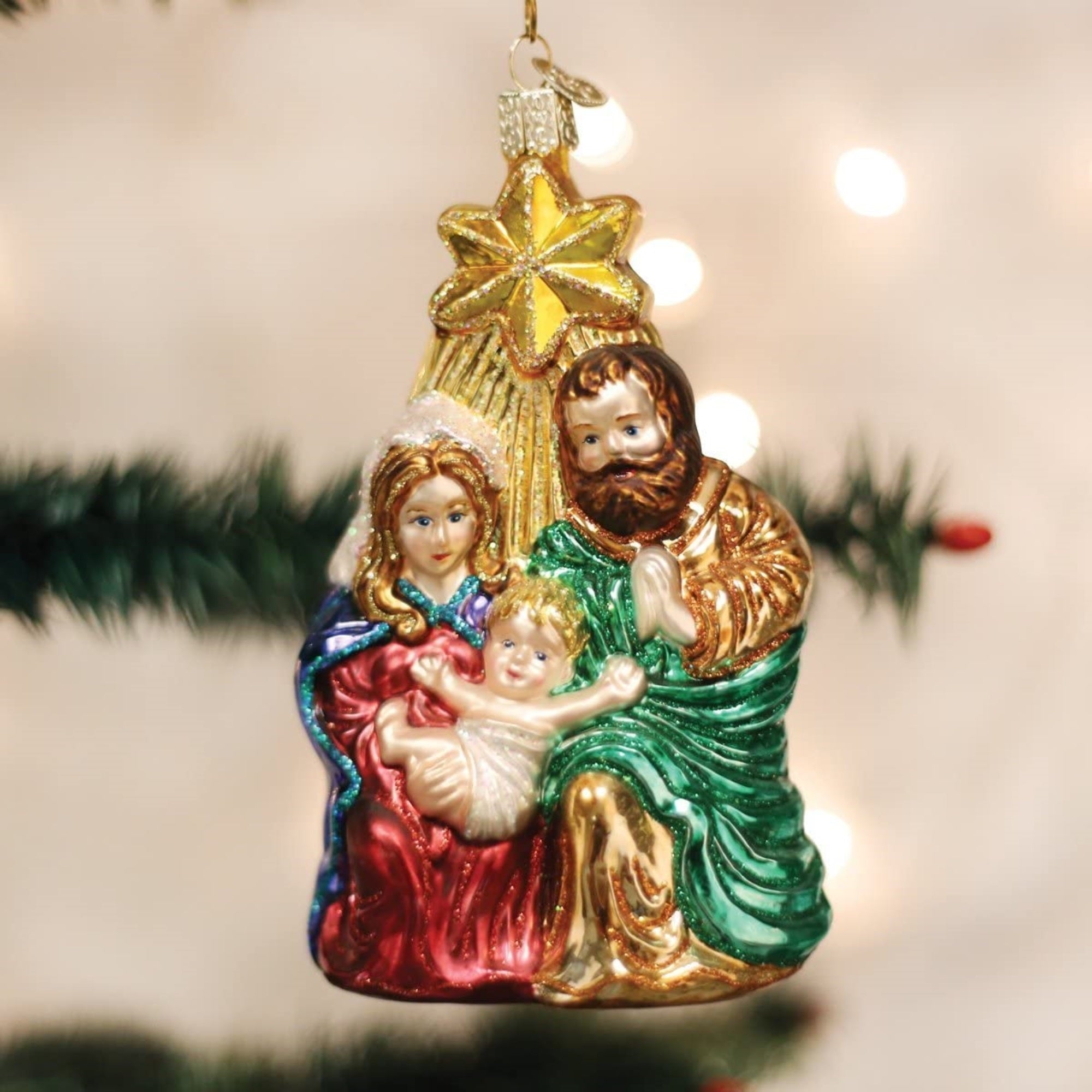 Old World Christmas Blown Glass Ornament for Christmas Tree, Holy Family with Star