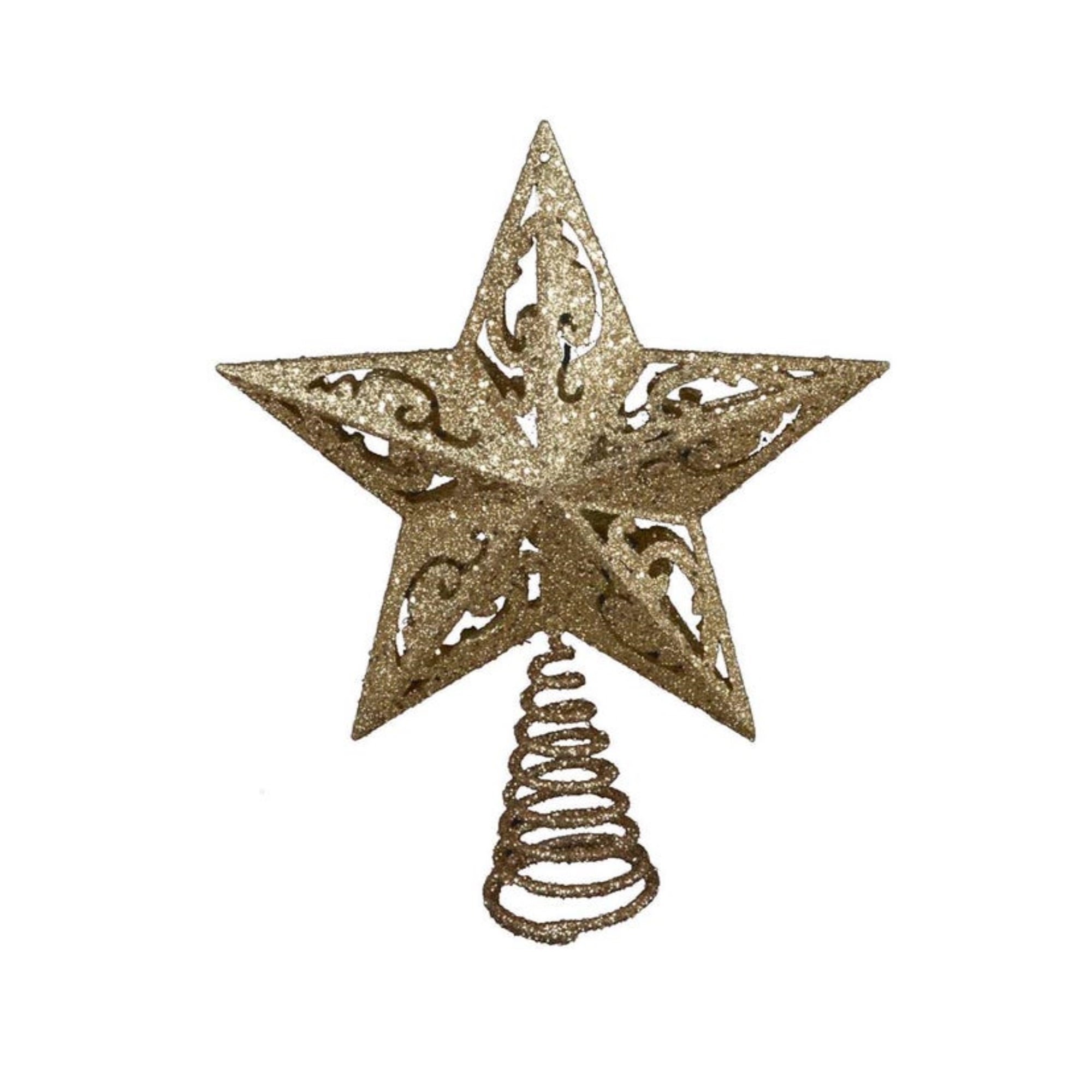 Kurt Adler Unlit Gold Glittered 5-Point Star Christmas Treetop, 8"