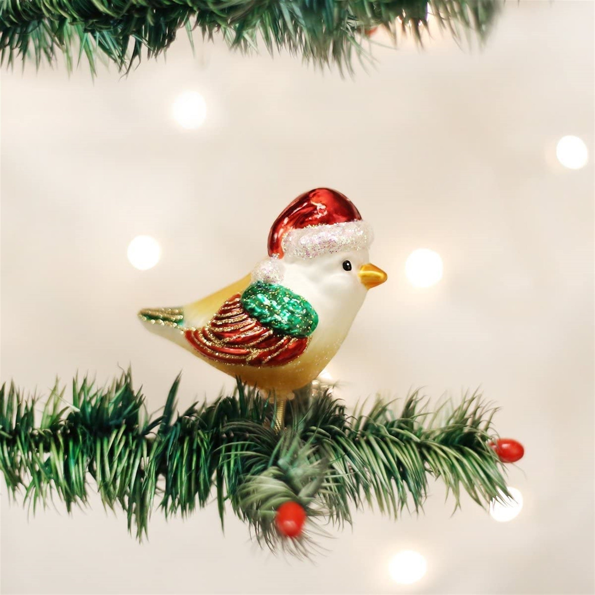 Old World Christmas Blown Glass Clip-On Ornament for Christmas Tree, Santa Bird