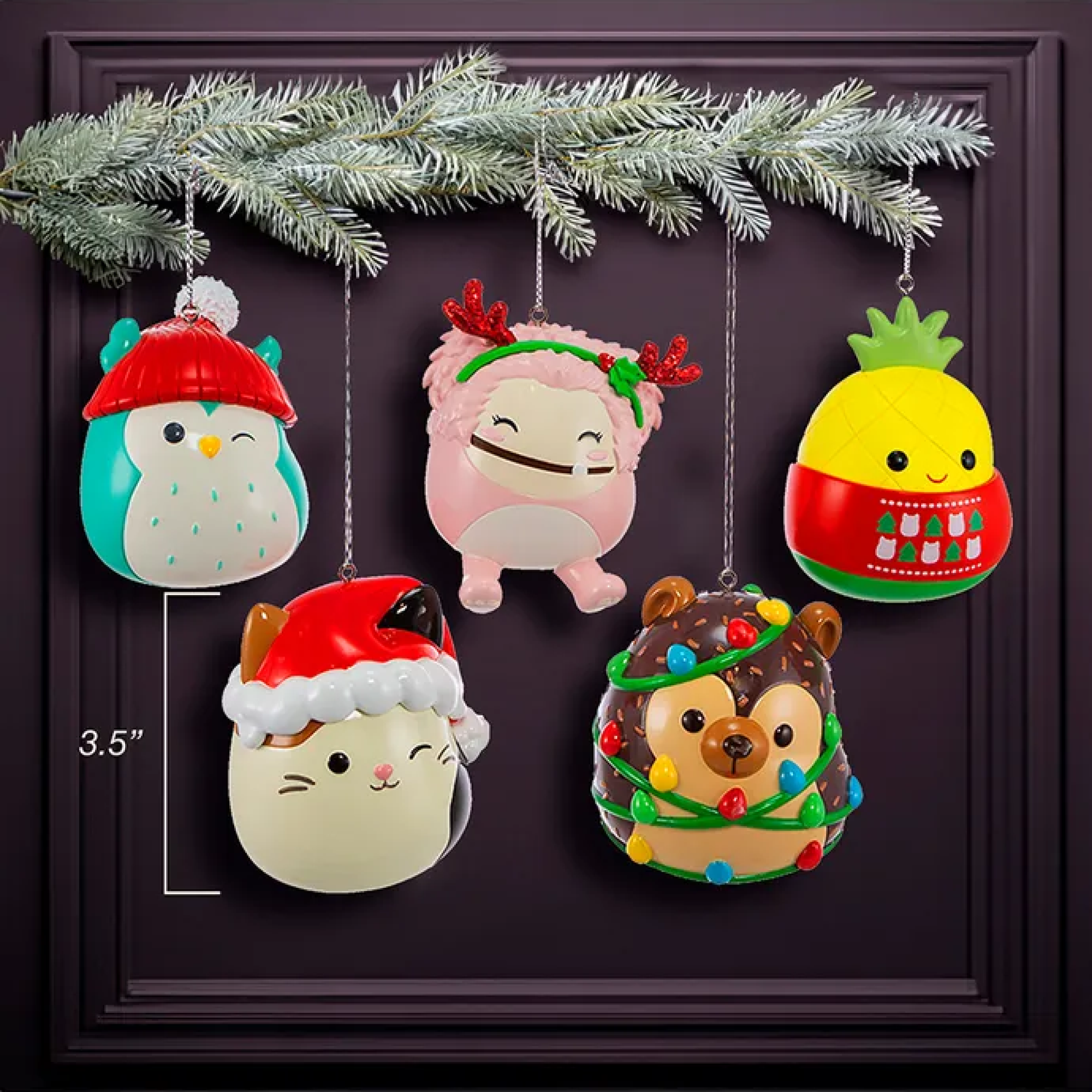Kurt Adler Plastic Blow Mold Christmas Ornaments, Sqishmallows, 5-Piece Set