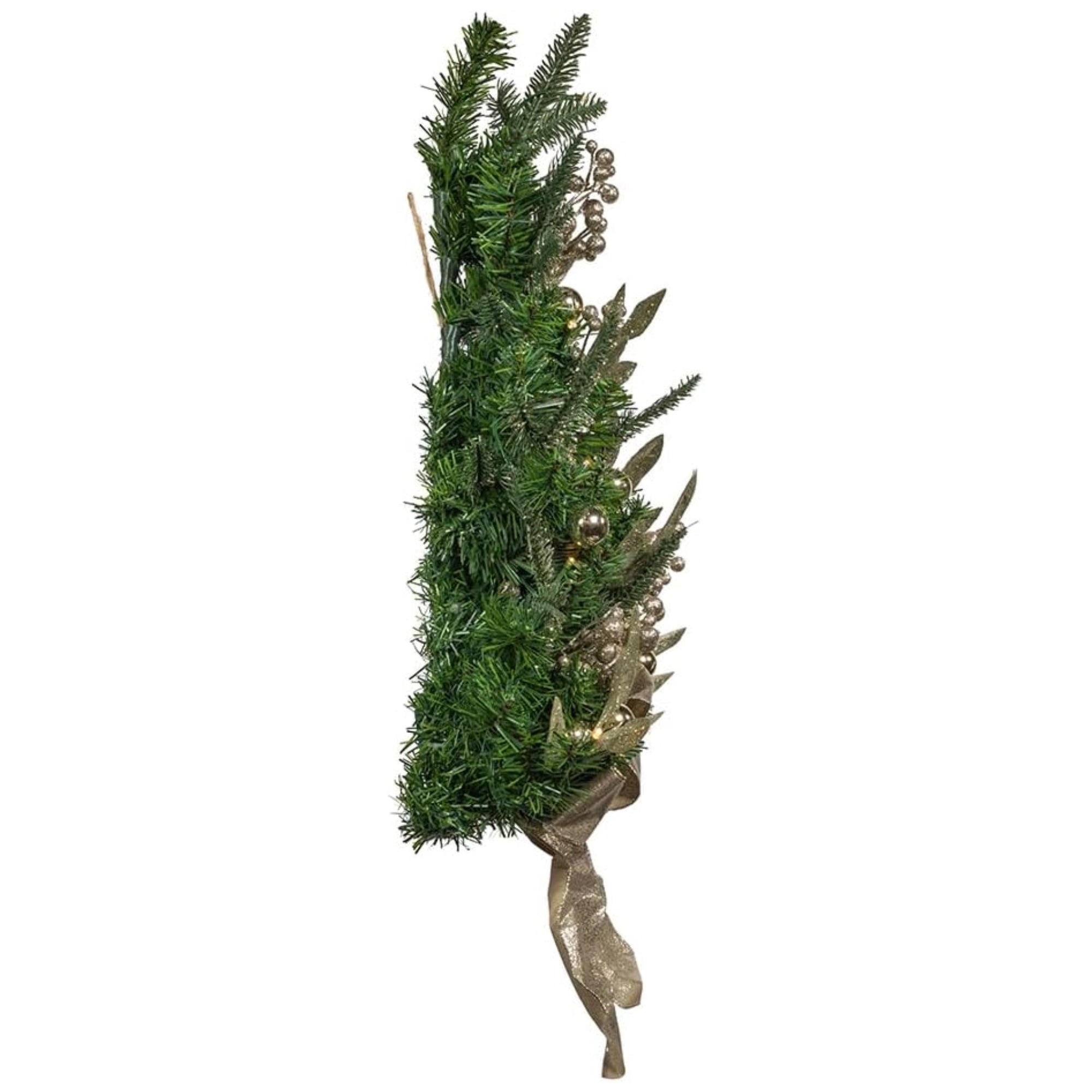 Kurt Adler Pre-Lit Battery Operated Wall Tree with Bow, Champagne, 22in