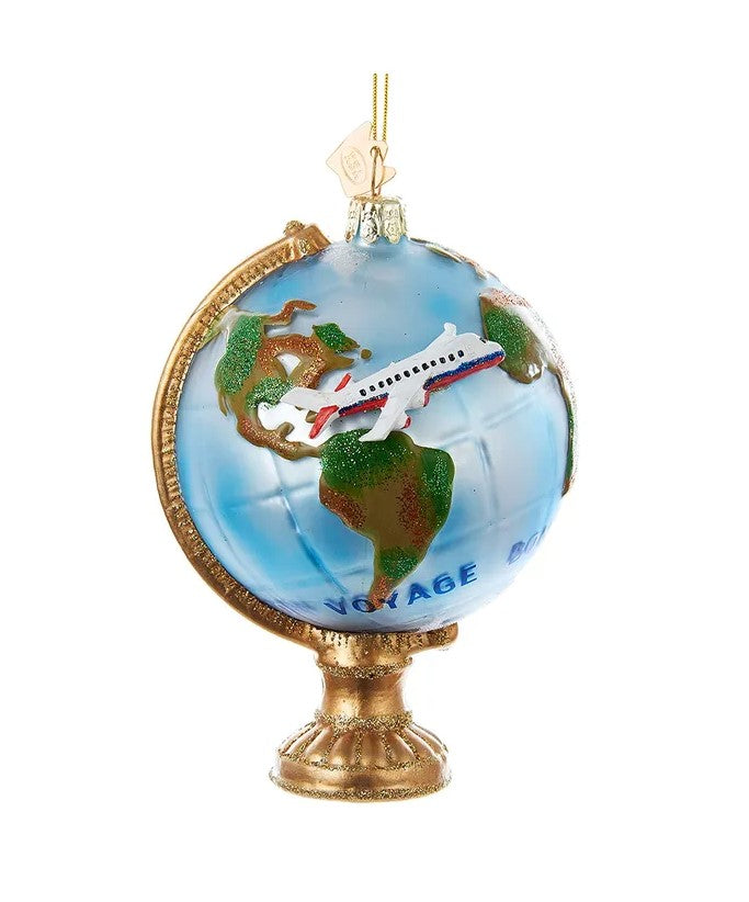 Kurt Adler Noble Gems Ornament for Christmas Tree, Globe with Airplane
