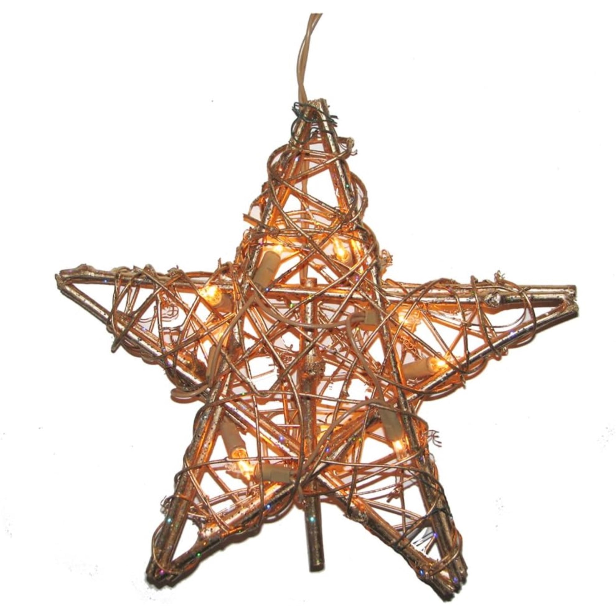 Kurt Adler 10-Light Indoor Rattan Gold Star Christmas Treetop, 27.5in