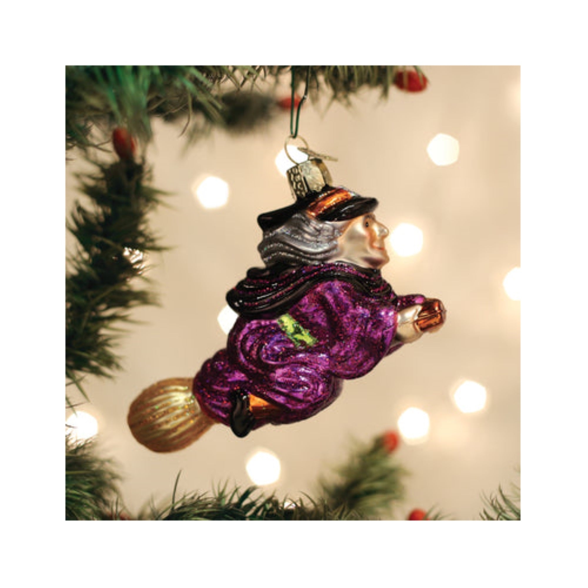 Old World Christmas Witch On Broomstick Blown Glass Holiday Ornament For Tree