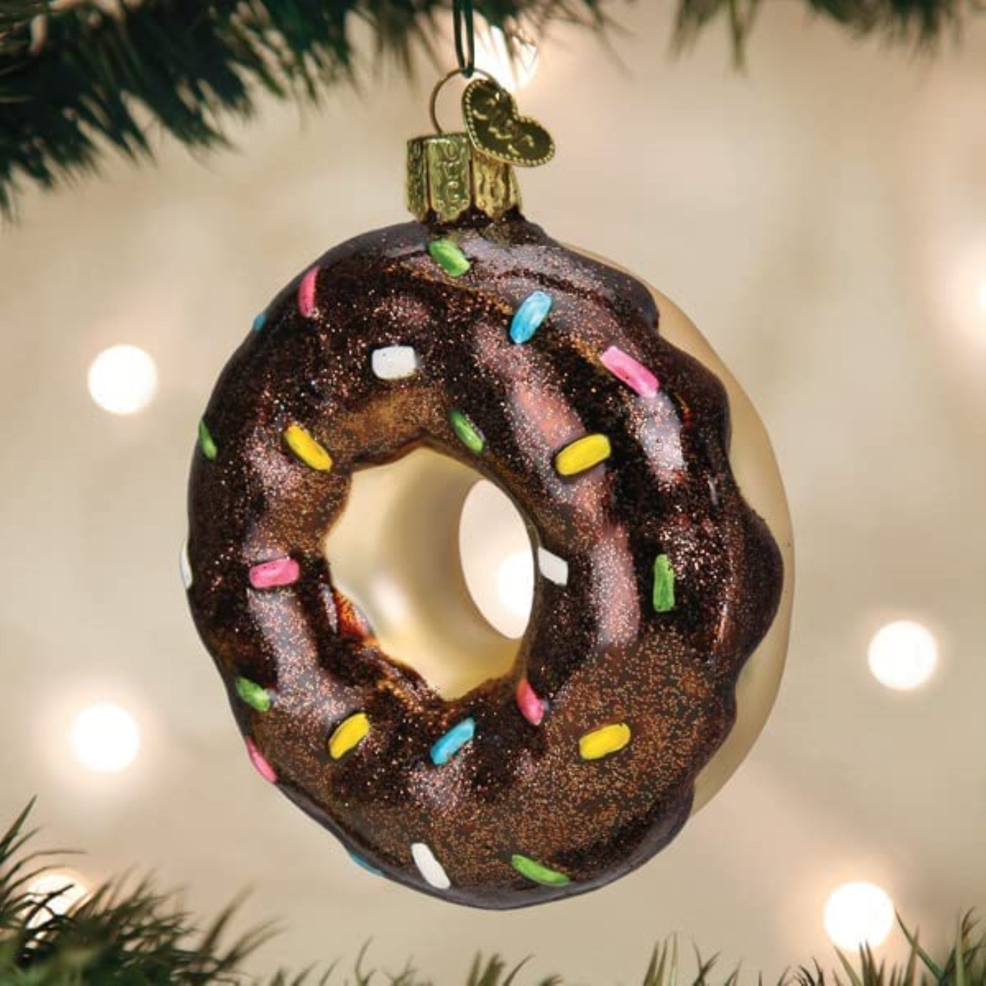 Old World Christmas Blown Glass Ornament for Christmas Tree, Chocolate Sprinkles Donut