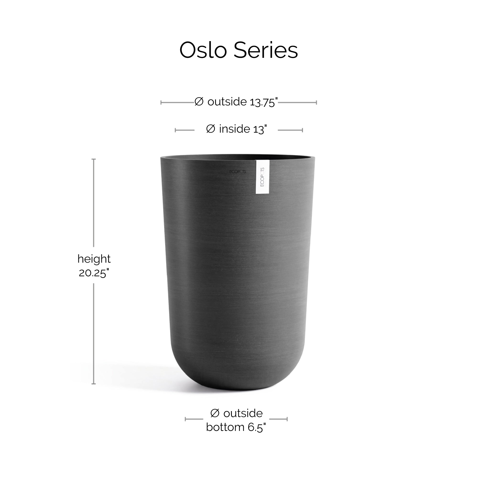 Ecopots Oslo High Durable Modern Round Indoor/Outdoor Recycled-Based Composite Flower Pot Planter, 20.5"