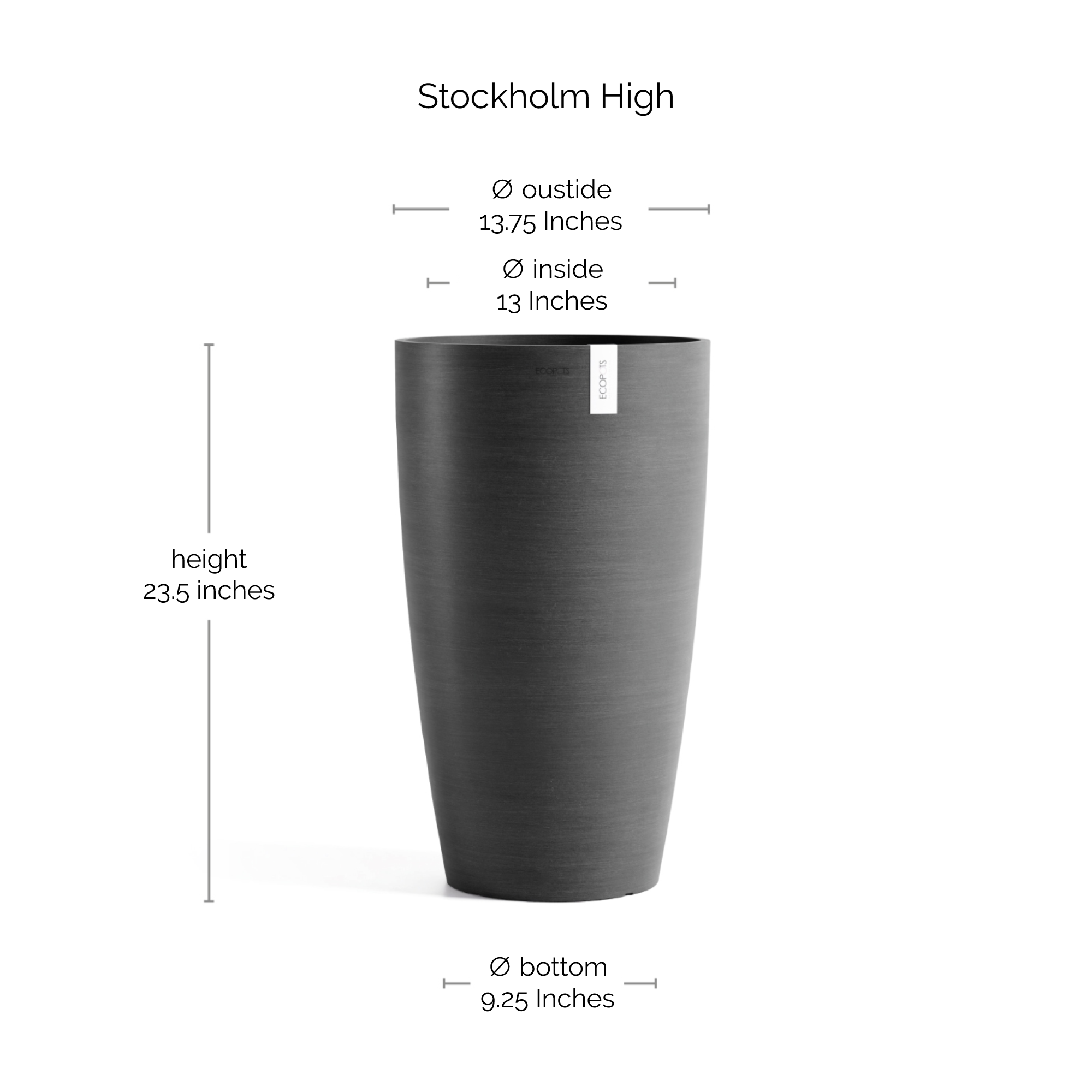 Ecopots Stockholm Durable Indoor/Outdoor Modern High Round Recycled Plastic Planter Flower Pot