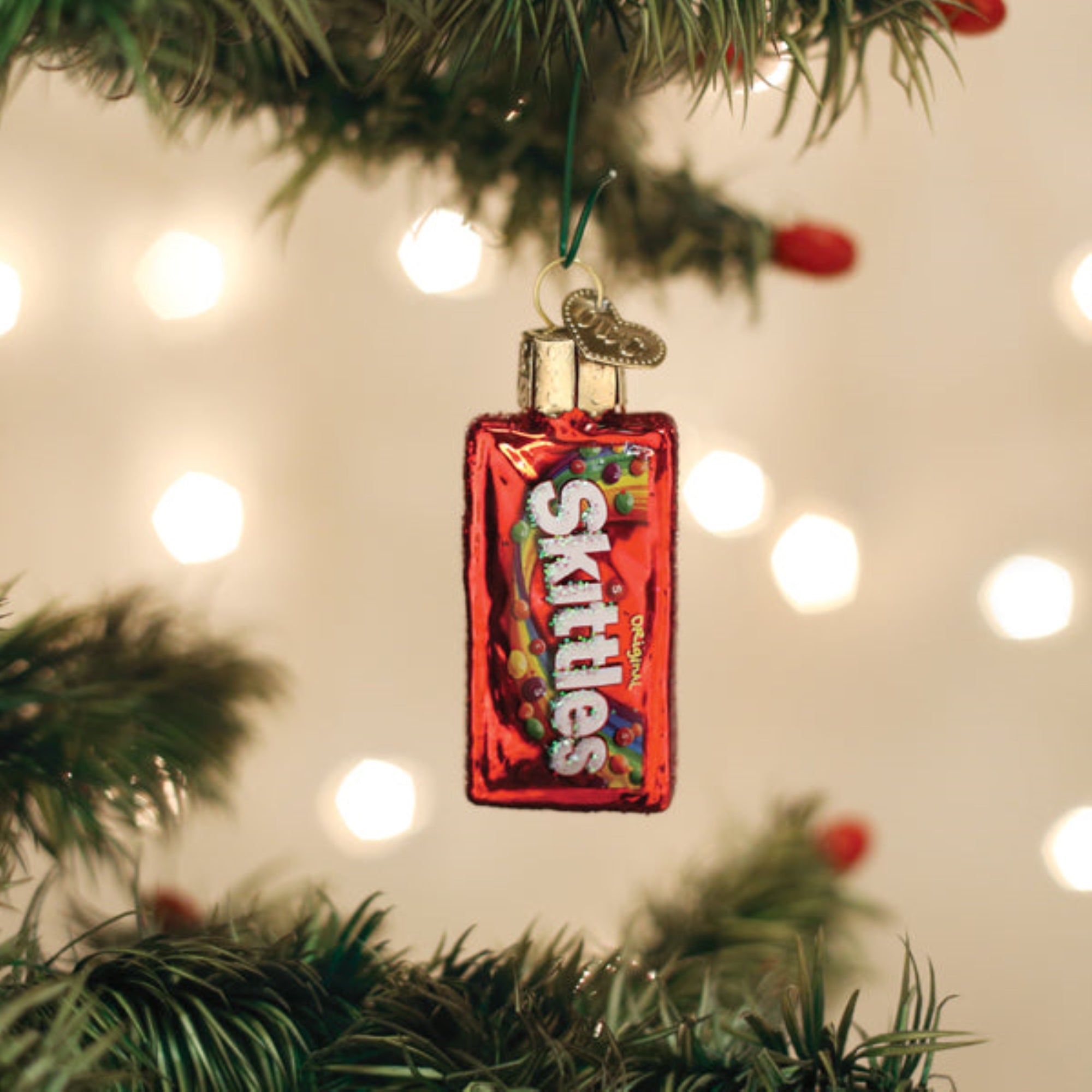 Old World Christmas Blown Glass Hanging Ornament for Christmas Tree, Mini Skittles Bag (with OWC Gift Box)