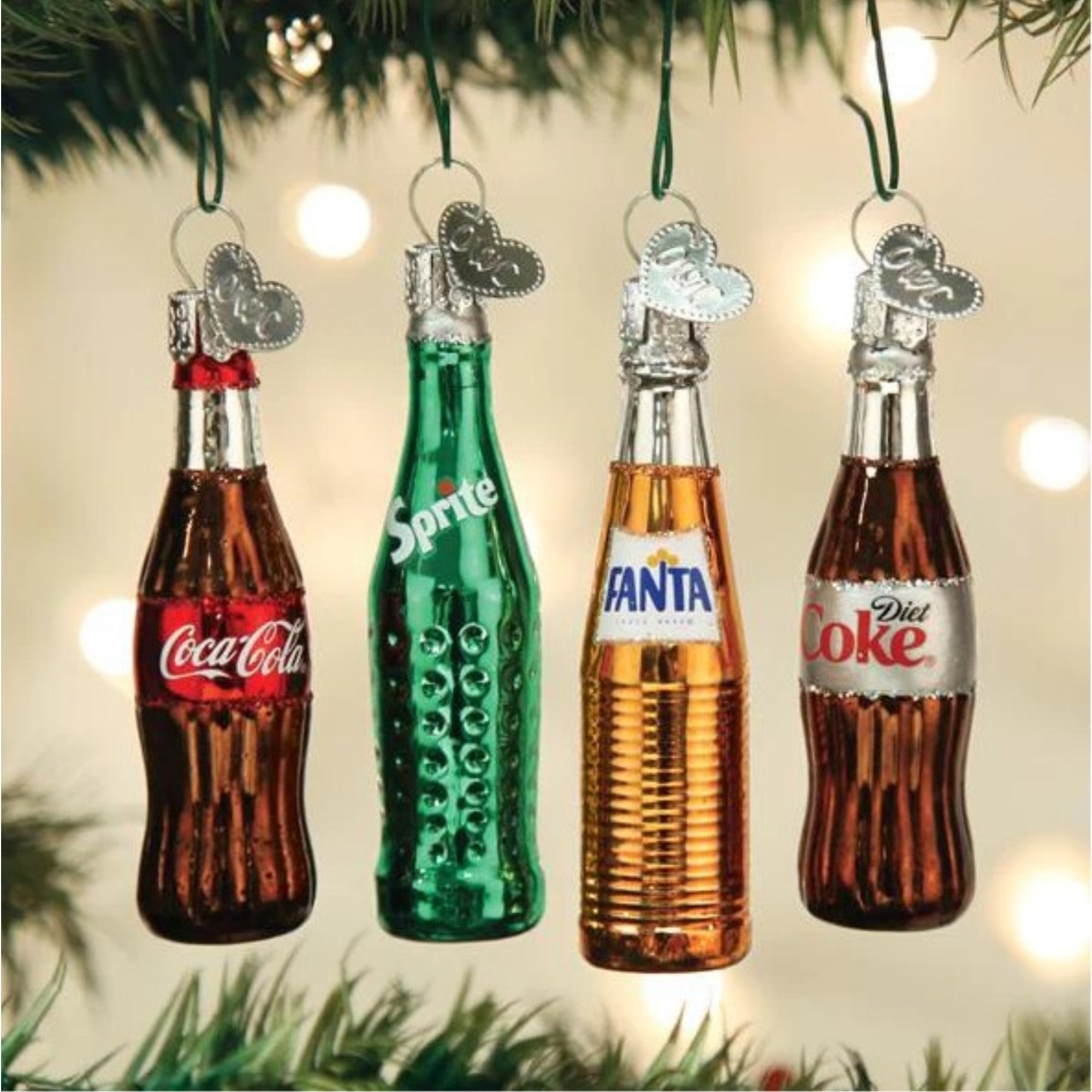 Old World Christmas Blown Glass Ornament for Christmas Tree, Coca-Cola Mini Beverage Set