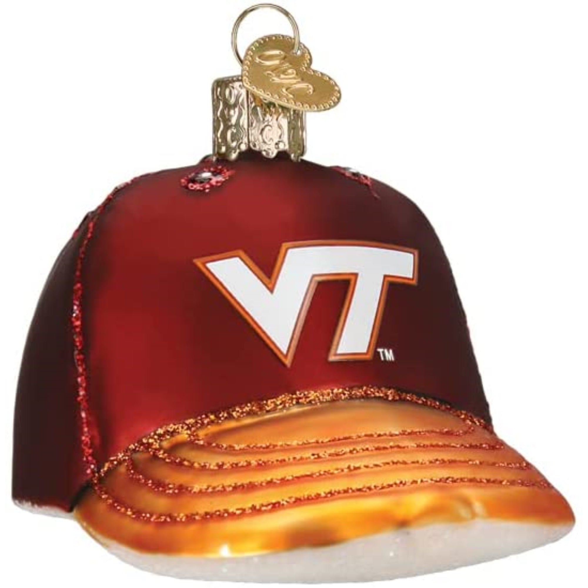 Old World Christmas Blown Glass Ornament for Christmas Tree, Virginia Tech Baseball Cap