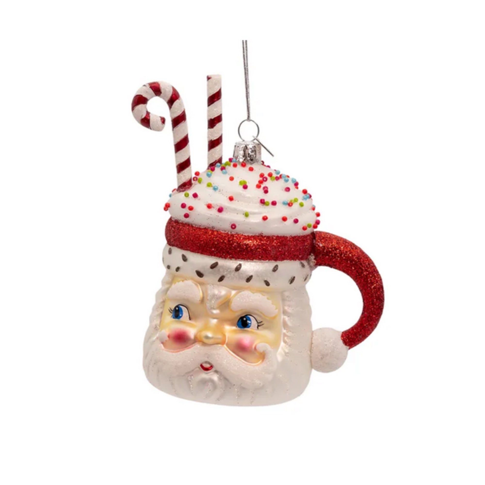 Kurt Adler Nobel Gems Collection Glass Christmas Ornament, Santa Cocoa Mug