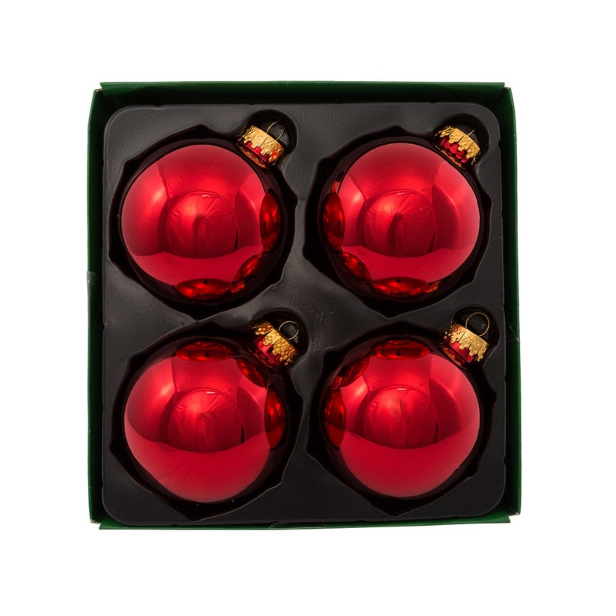 Kurt Adler Glass Ball Christmas Tree Ornament Set, Shiny Red, 3" (4-Count)