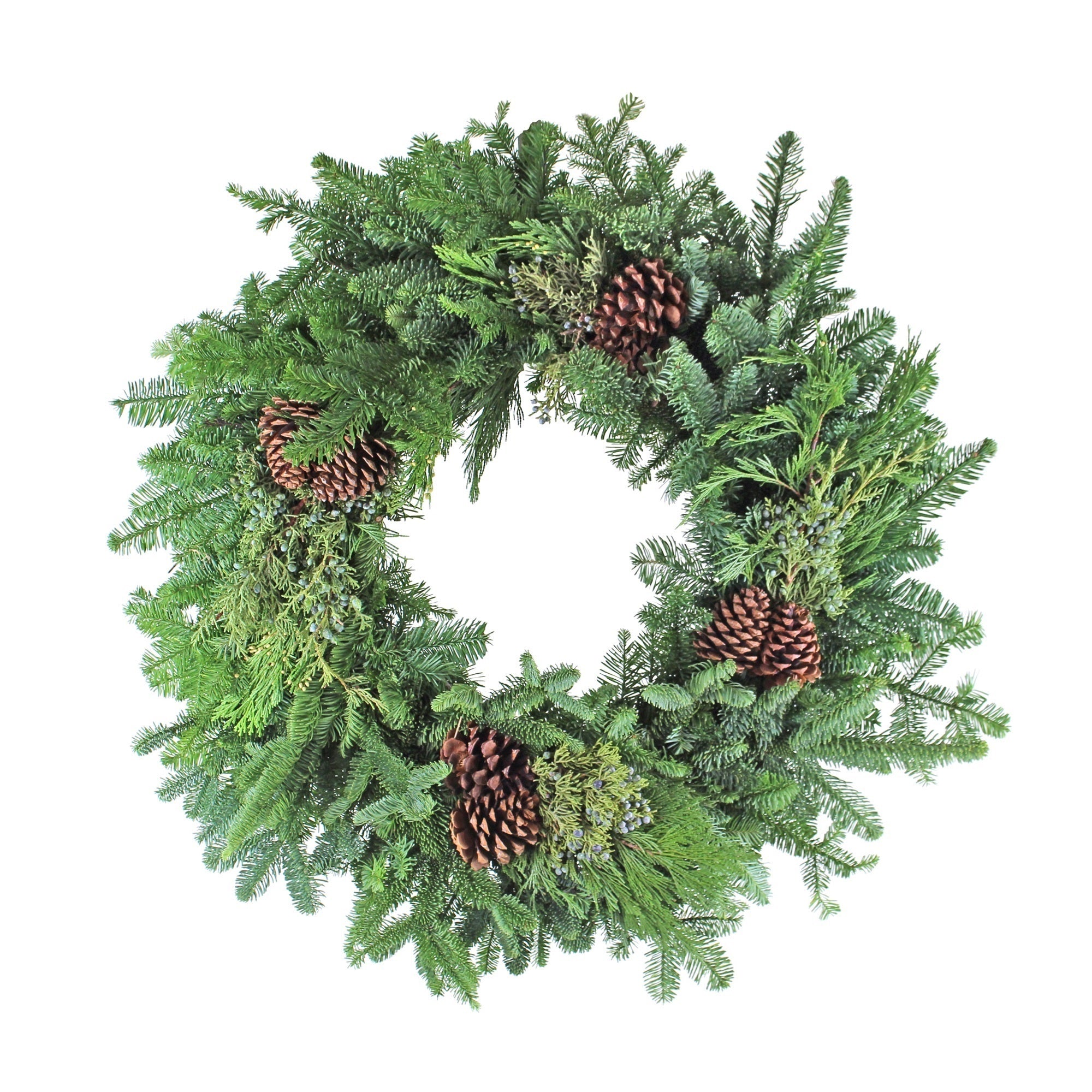 Garden Elements Fresh Holiday Christmas Noble Mixed Greens and Cones Wreath, 30"