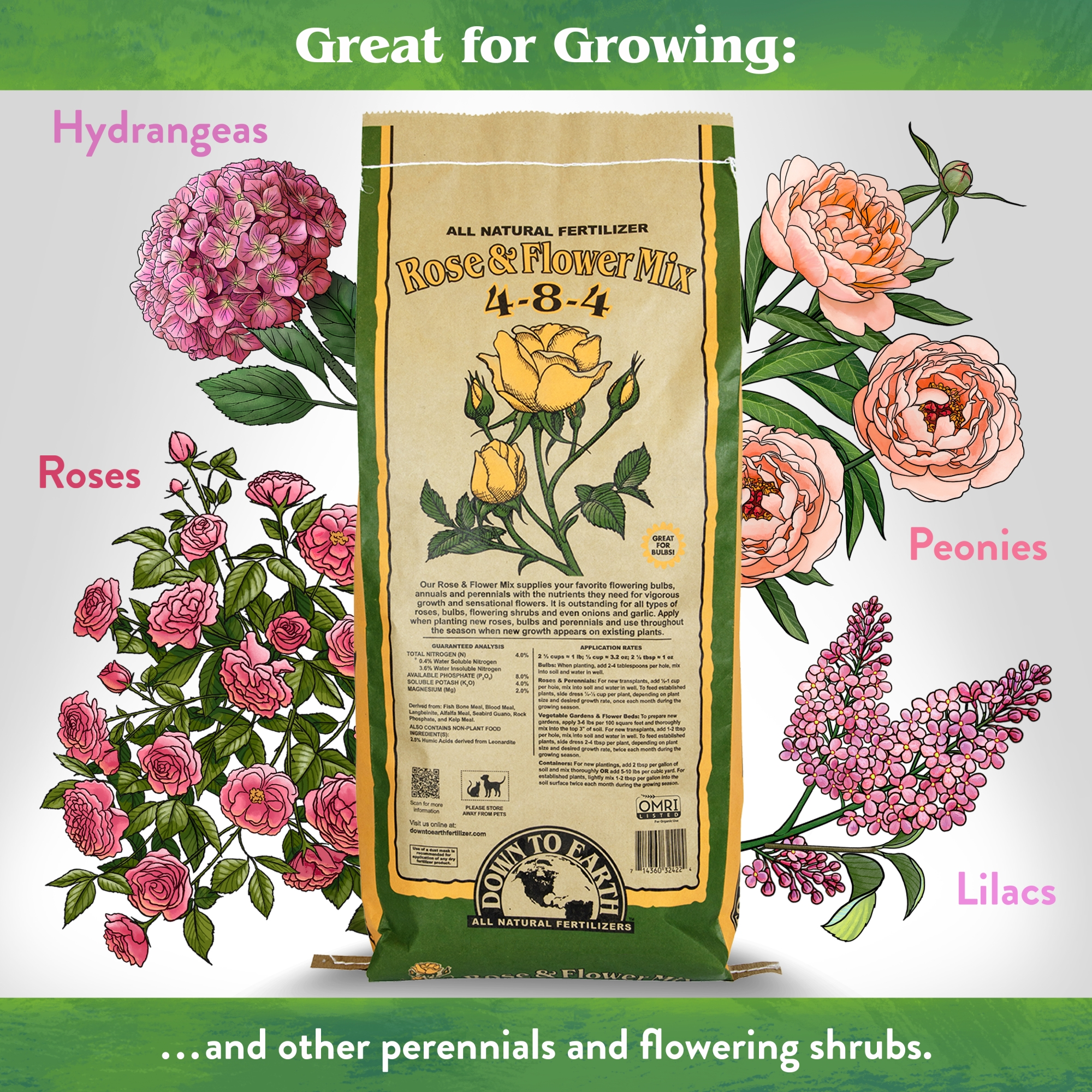 Down To Earth Organic Rose & Flower Fertilizer Mix 4-8-4