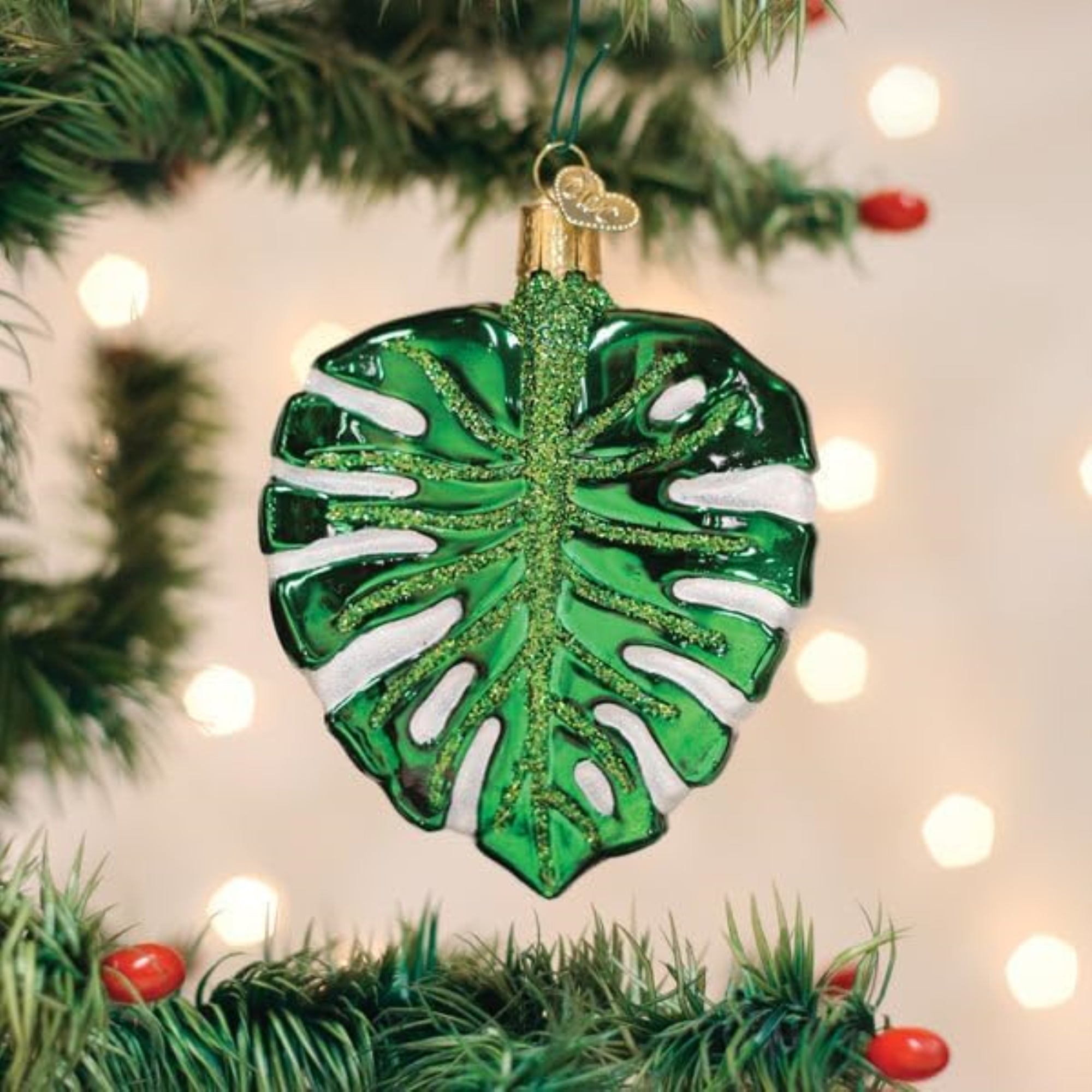 Old World Christmas Blown Glass Ornament for Christmas Tree, Monstera Leaf (with OWC Gift Box)