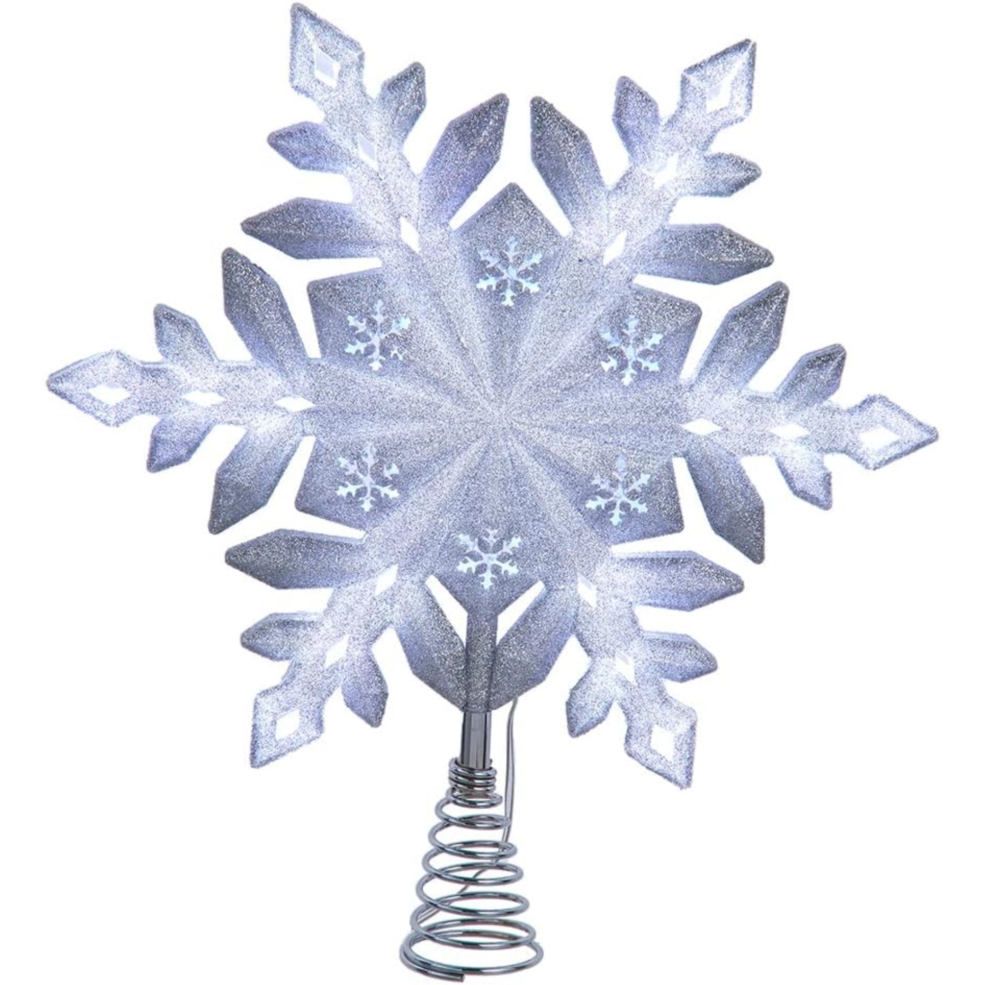 Kurt Adler UL 25-Light Cool White LED Glittered Snowflake Treetop, 13"