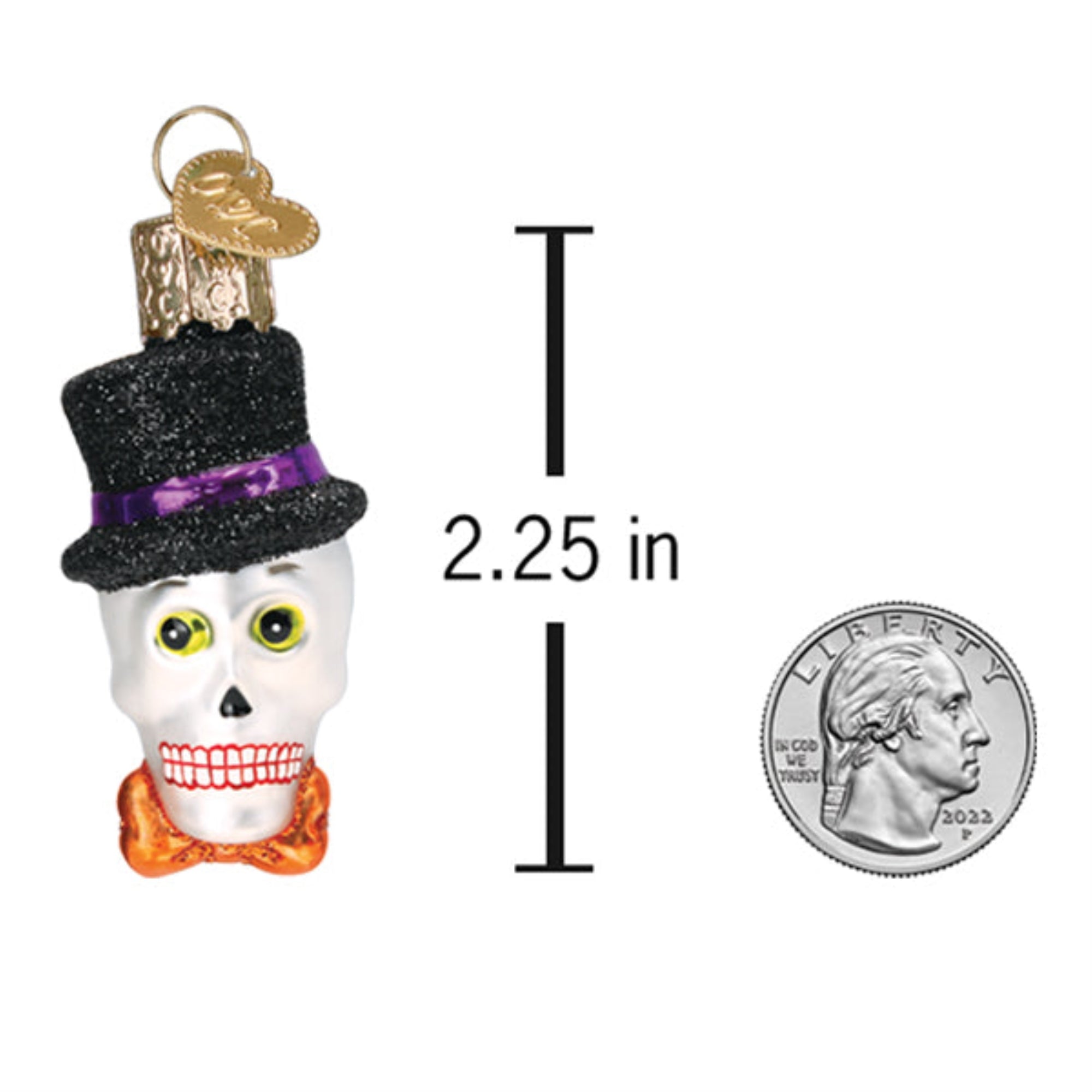 Old World Christmas Blown Glass Hanging Ornament for Halloween, Mini Top Hat Skeleton (with OWC Gift Box)