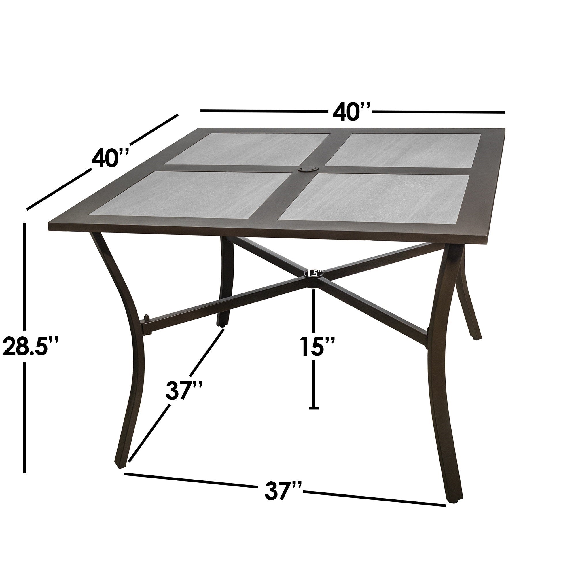 Garden Elements Outdoor Square Patio Dining Drop Tile Aluminum Table, Brown and Grey, 40"