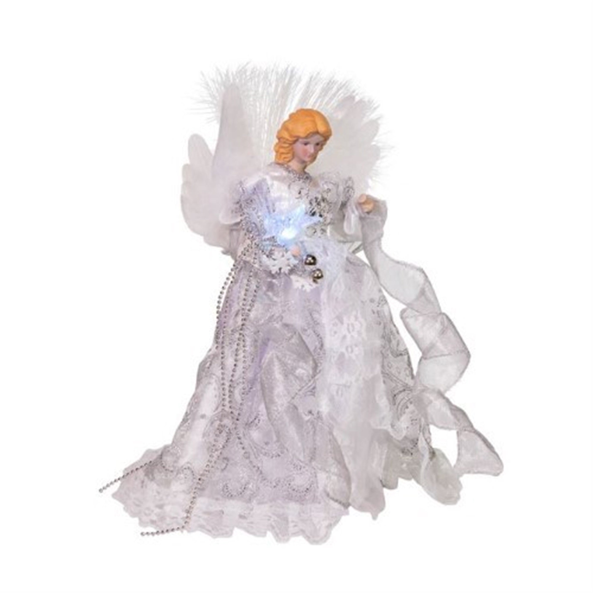 Kurt Adler (UL1984) Fiber-Optic White and Silver Angel LED Lighted Treetop