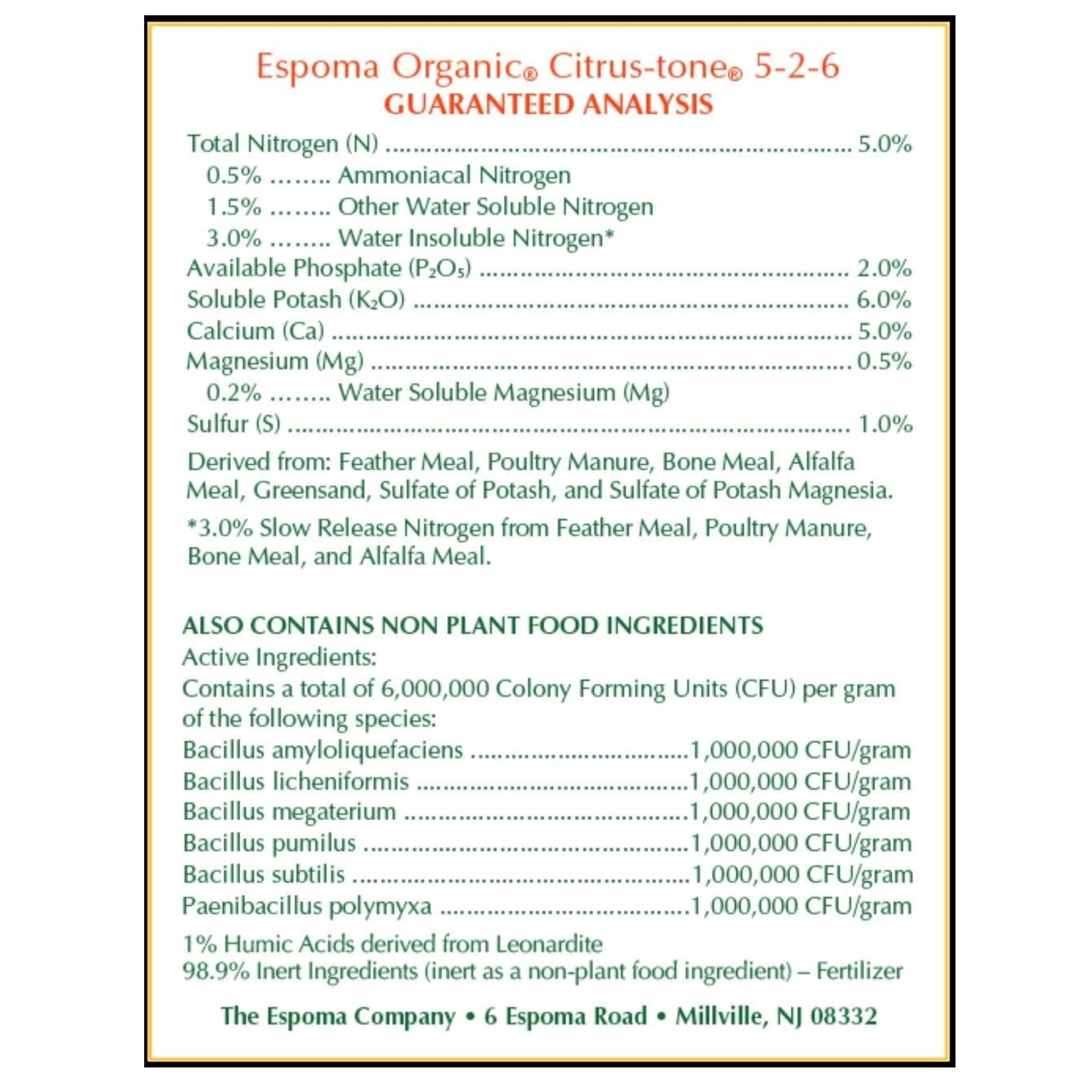 Espoma Organic Citrus-tone 5-2-6 Citrus & Avocado Plant Food for Organic Gardening, All Natural for Citrus, Fruit and Nut Trees
