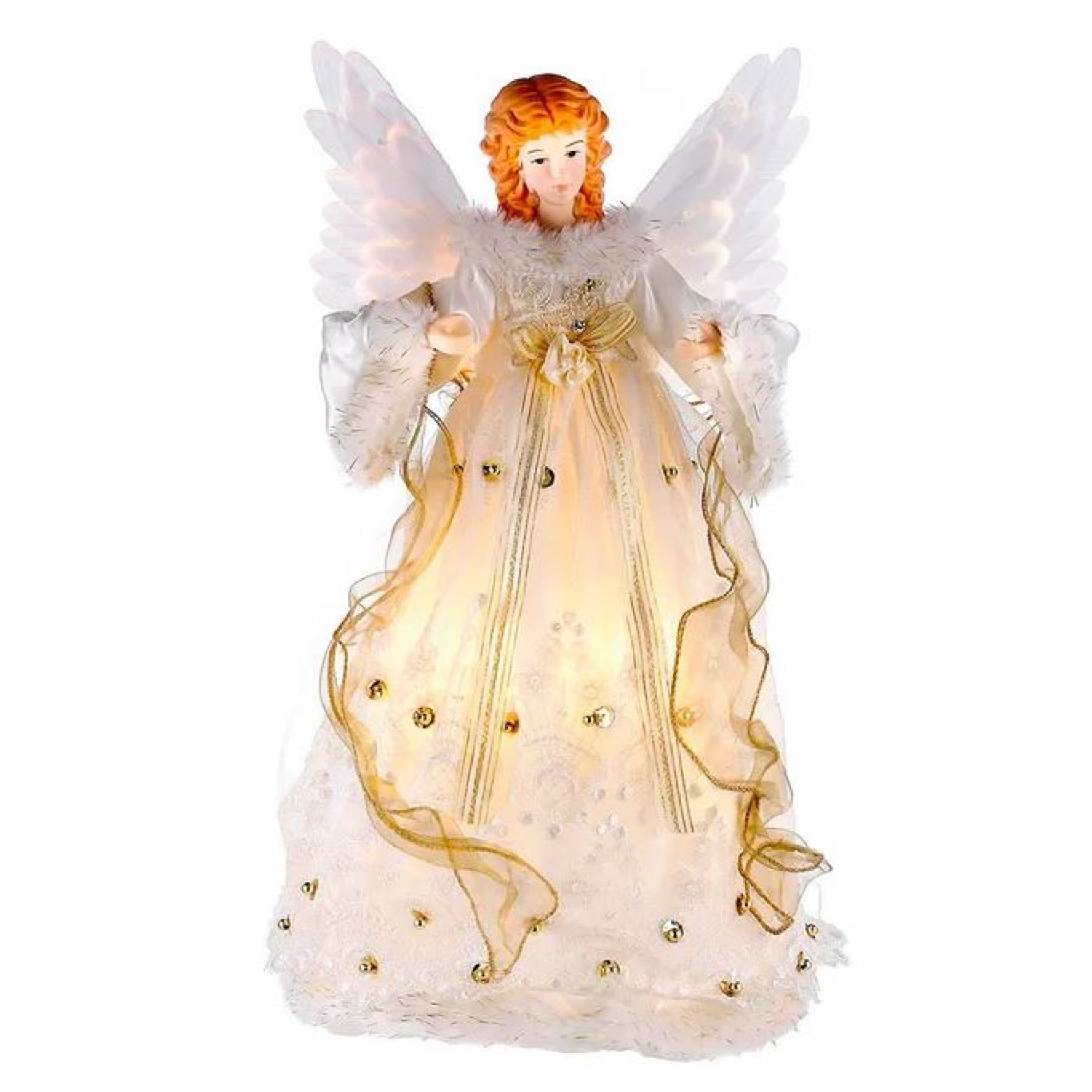 Kurt Adler Fiber Optic Animated Angel Tree Topper, Ivory/Gold, 14in