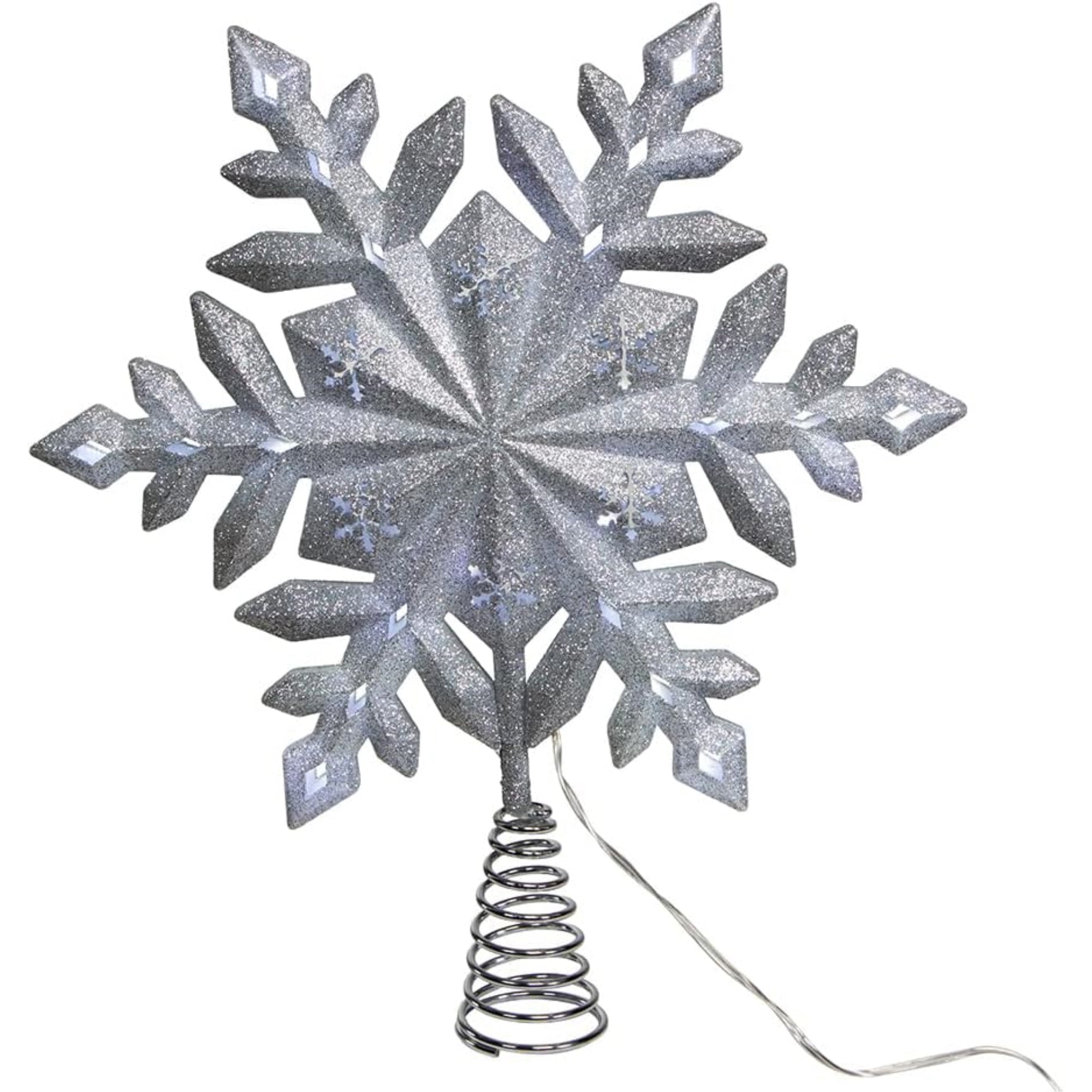 Kurt Adler UL 25-Light Cool White LED Glittered Snowflake Treetop, 13"