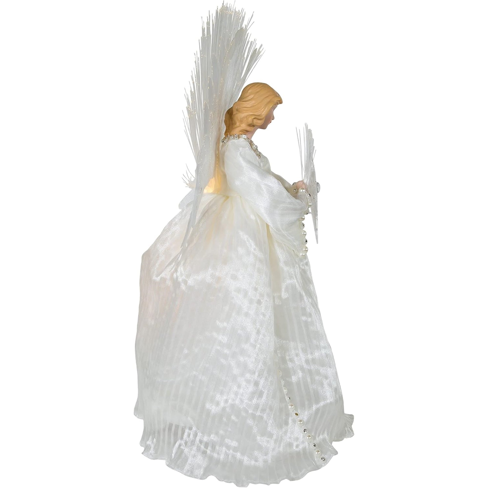 Kurt Adler 7-Light LED Fiber-Optic Angel Treetop, Ivory, 16"