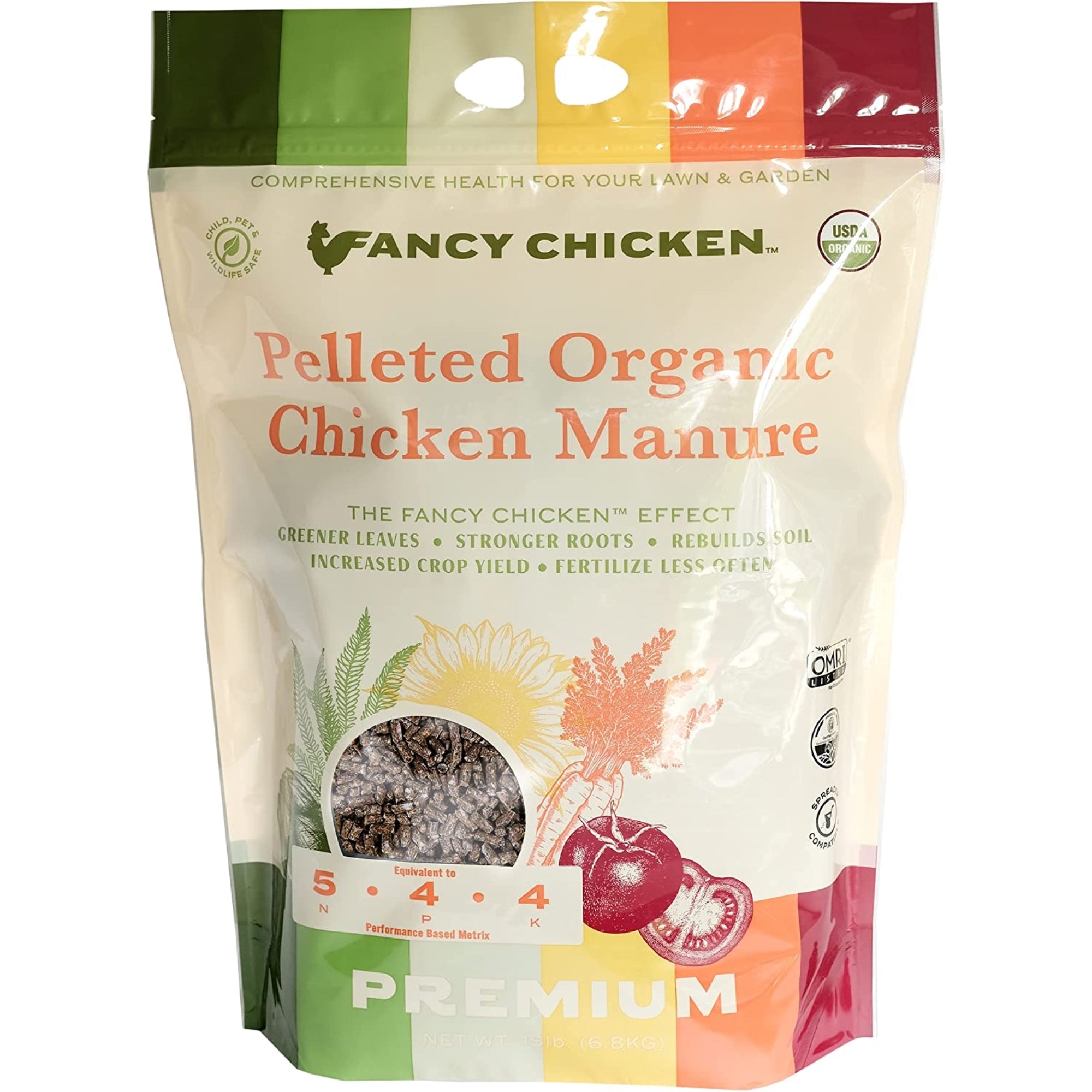 Fancy Chicken 5-4-4 Premium Pelleted Organic All-Natural Chicken Manure Fertilizer Plant Food, OMRI Listed, USDA Organic