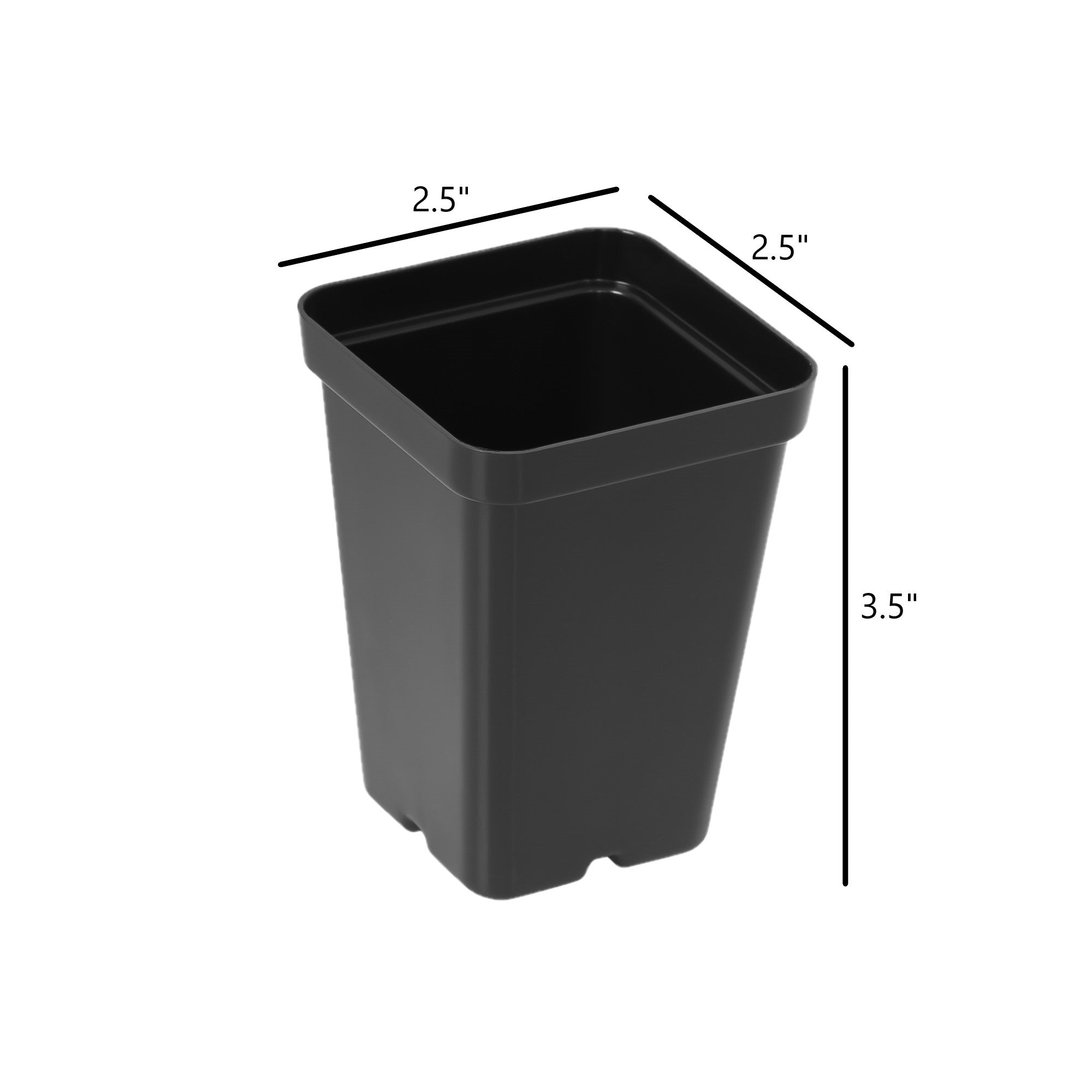SunPack 2.5" Square Seedling Pot for Indoor Gardening, Black (Pack of 10)
