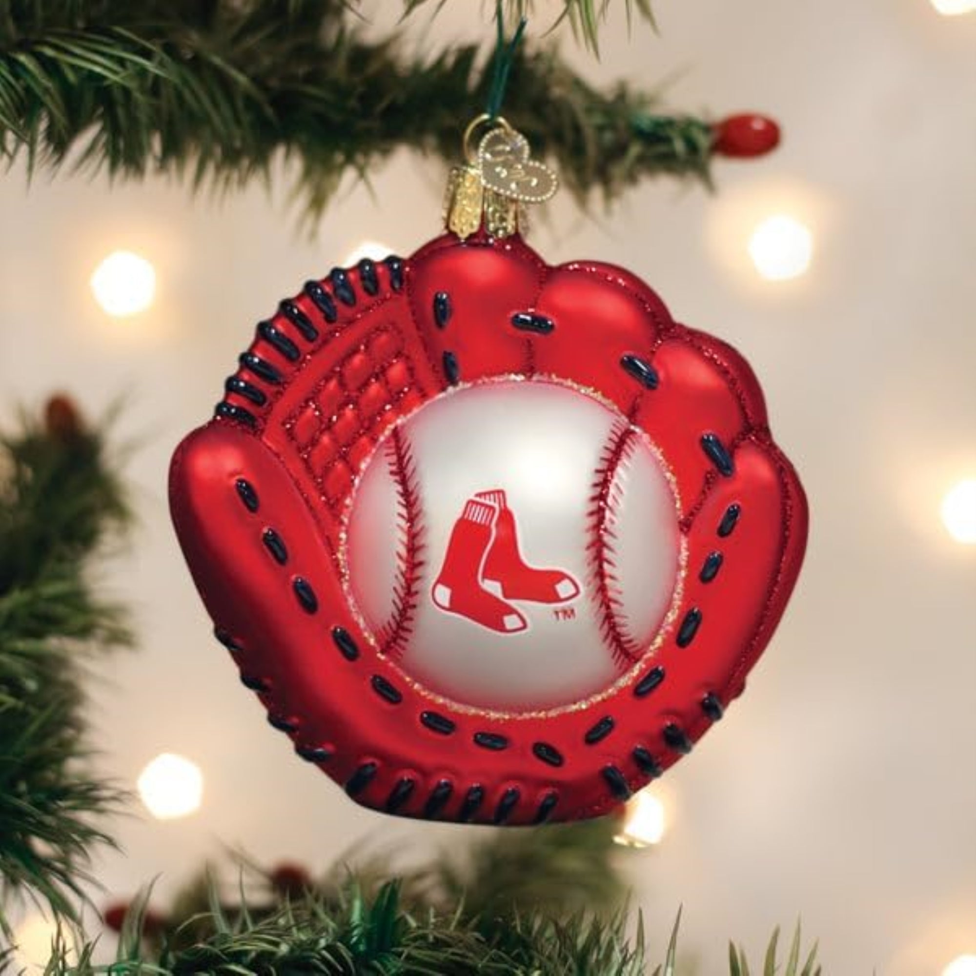 Old World Christmas Blown Glass Ornament for Christmas Tree, Boston Red Socks Baseball Mitt (with OWC Gift Box)