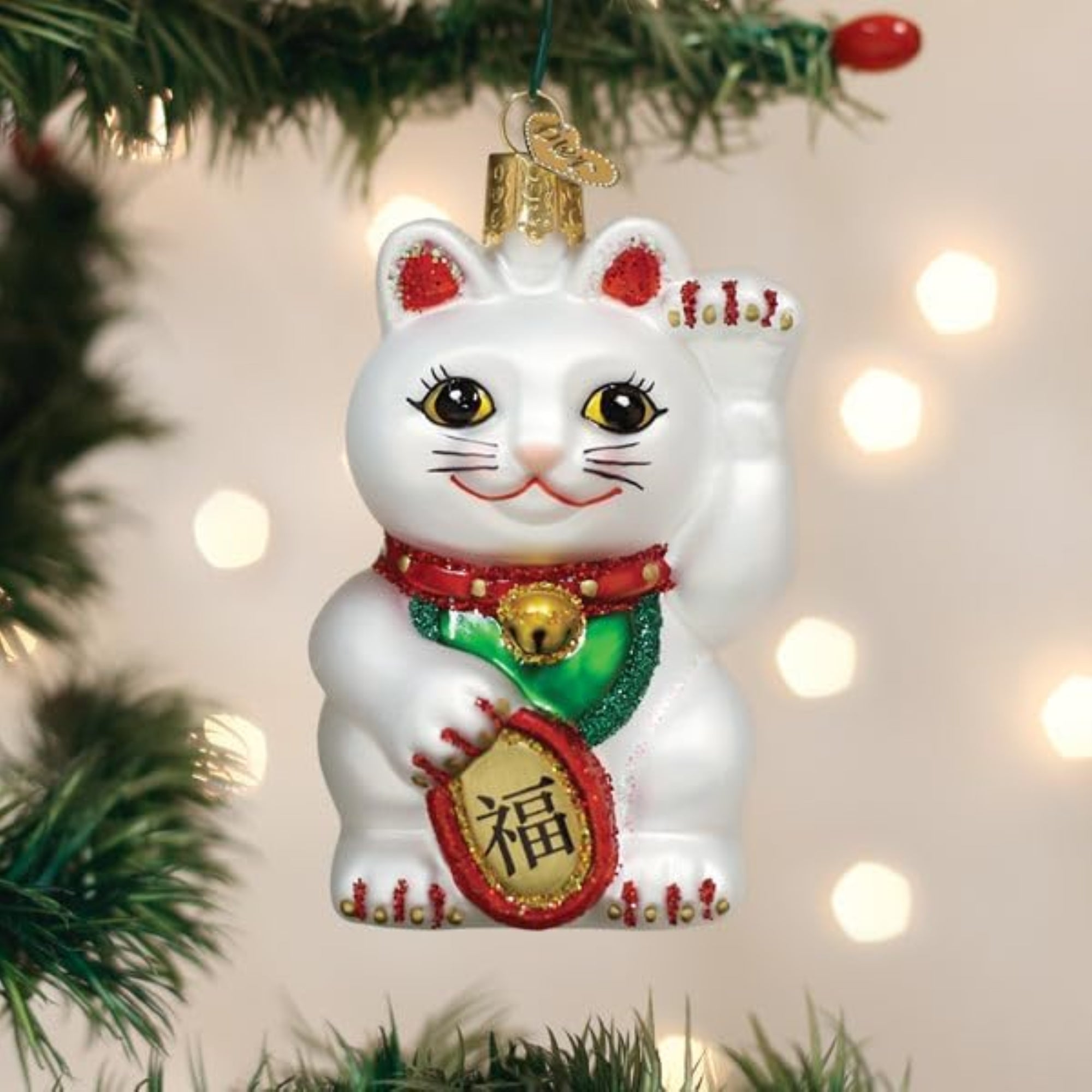 Old World Christmas Blown Glass Ornament for Christmas Tree, Lucky Cat (with OWC Gift Box)