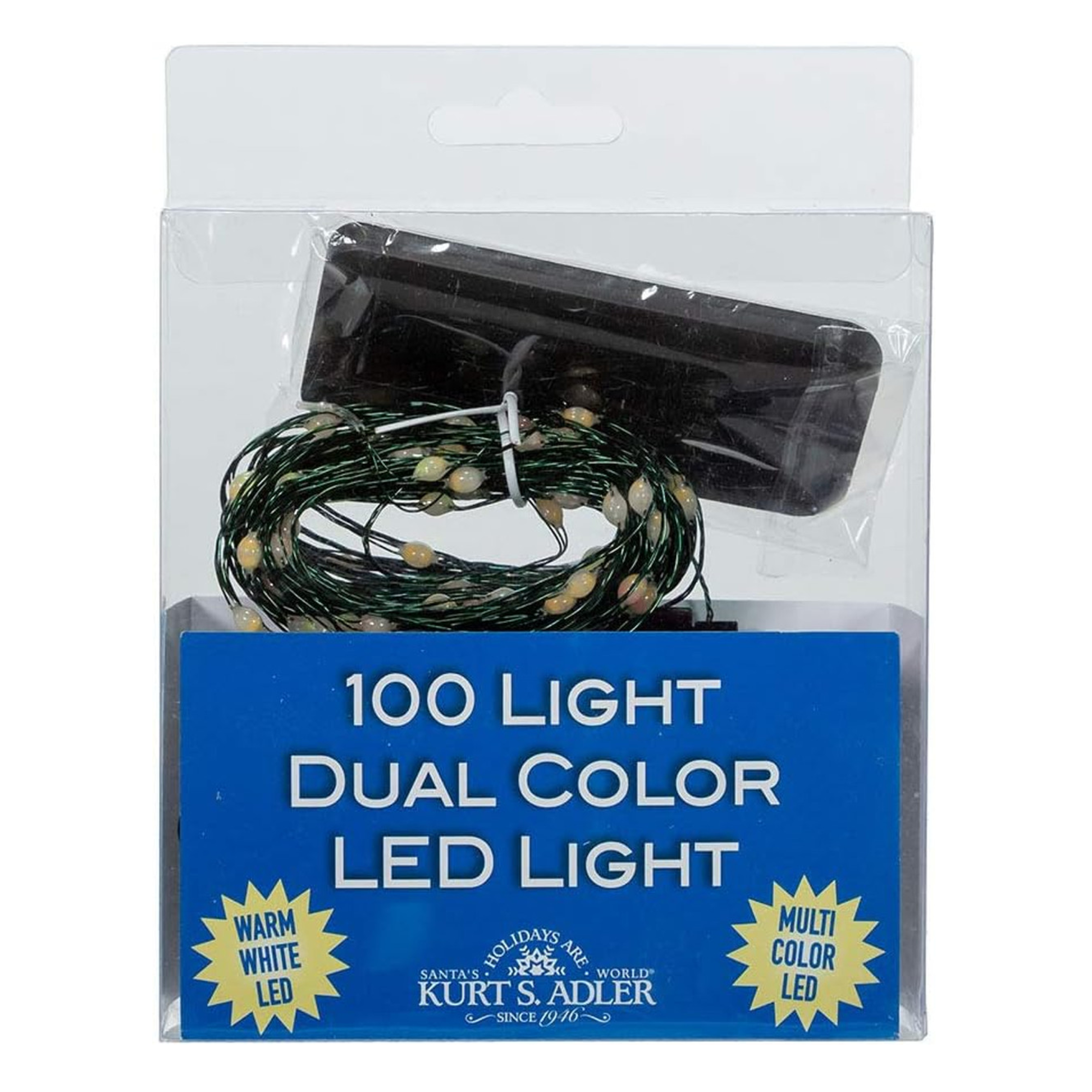 Kurt Adler Battery Operated 100-Light Dual Color LED Light String with 8 Light Functions, 34'