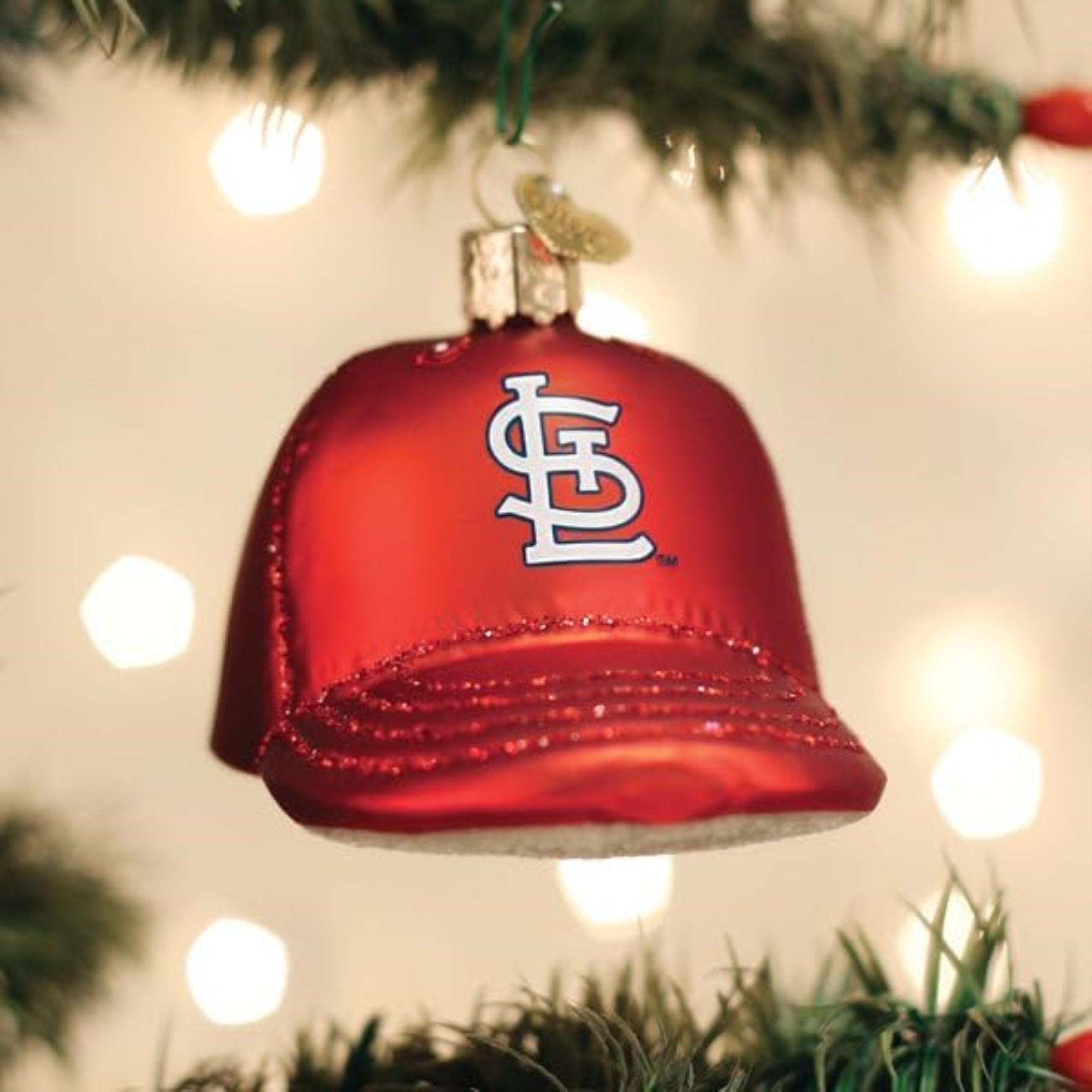 Old World Christmas Blown Glass Ornament for Christmas Tree, St. Louis Cardinals Baseball Cap