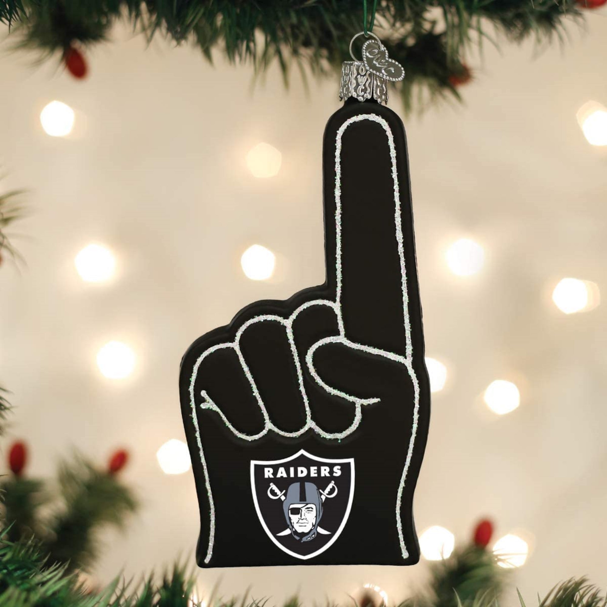 Old World Christmas Blown Glass Ornament for Christmas Tree, Las Vegas Raiders Foam Finger