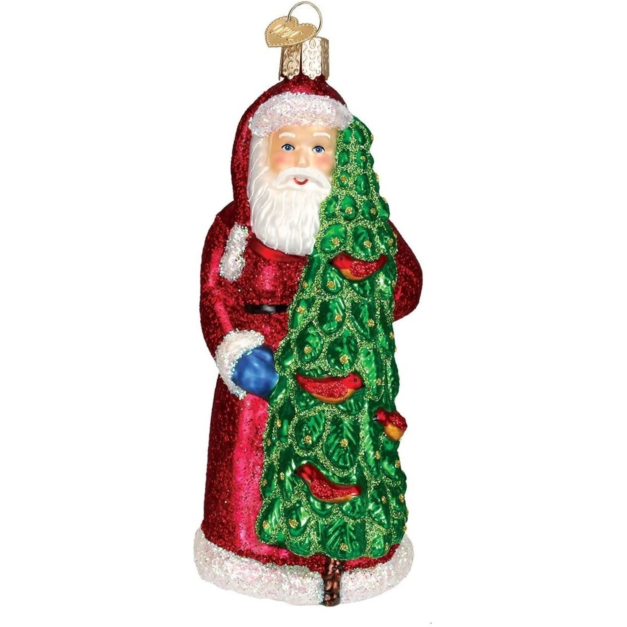 Old World Christmas Blown Glass Ornament for Christmas Tree, Santa with Calling Birds