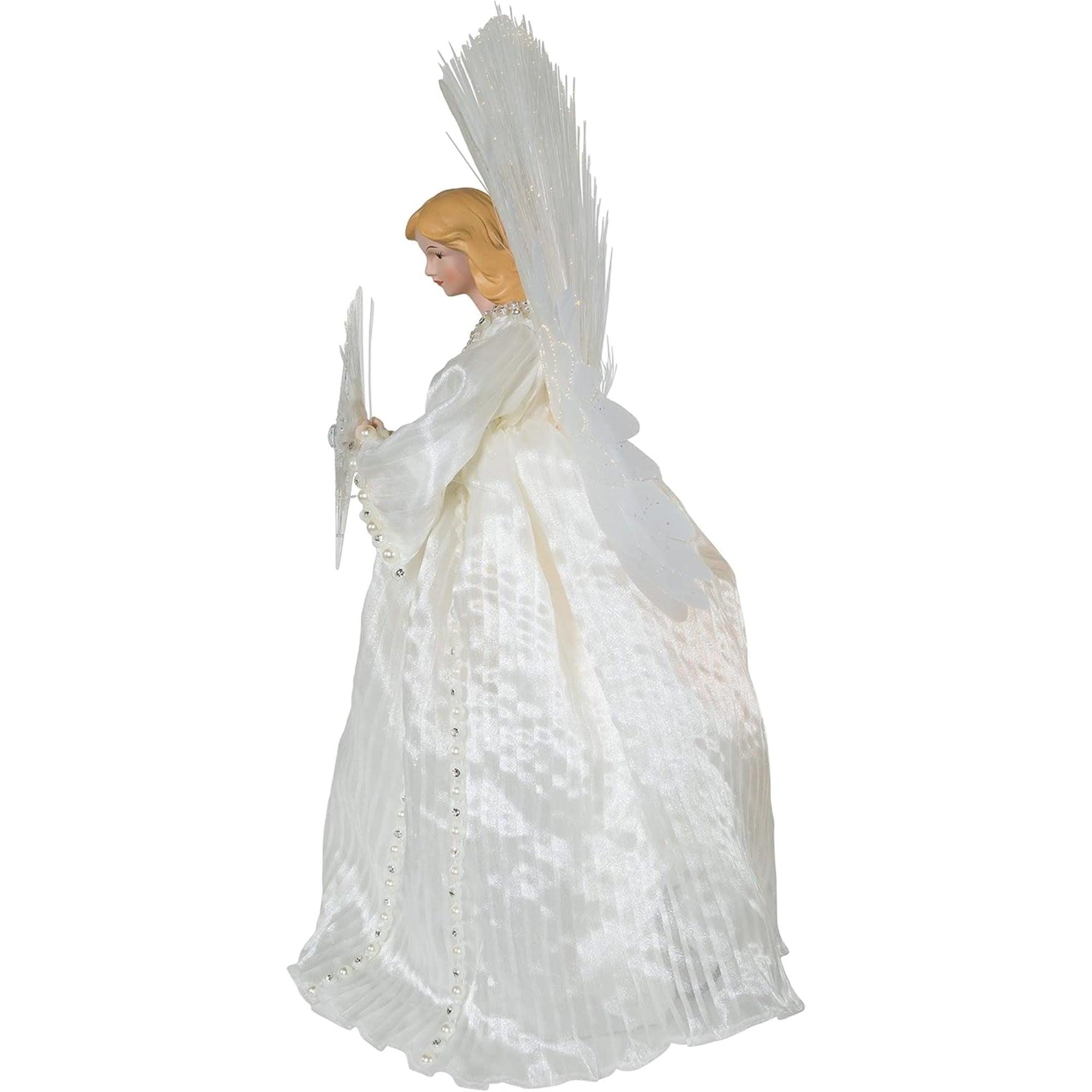 Kurt Adler 7-Light LED Fiber-Optic Angel Treetop, Ivory, 16"