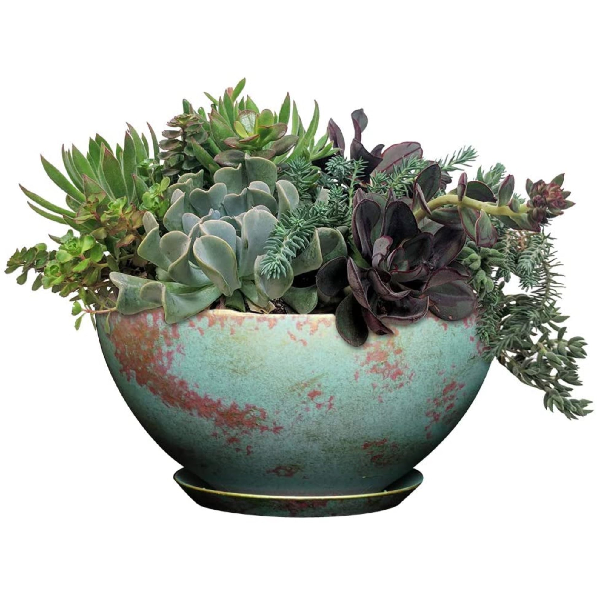 Classic Home and Garden Indoor/Outdoor Round Rosie Flower Pot Planter Bowl, Copper Patina, 10"