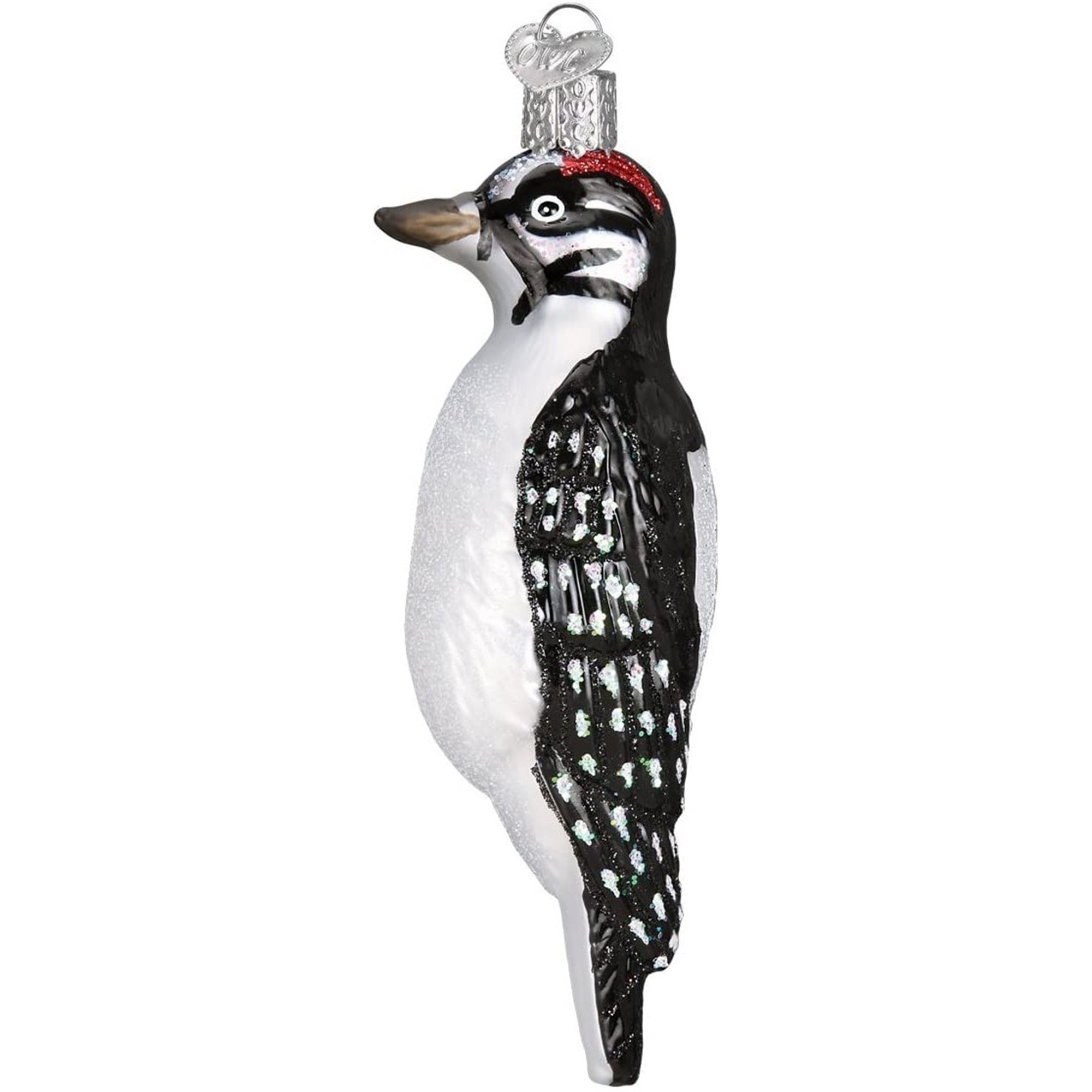 Old World Christmas Blown Glass Ornament for Christmas Tree, Hairy Woodpecker